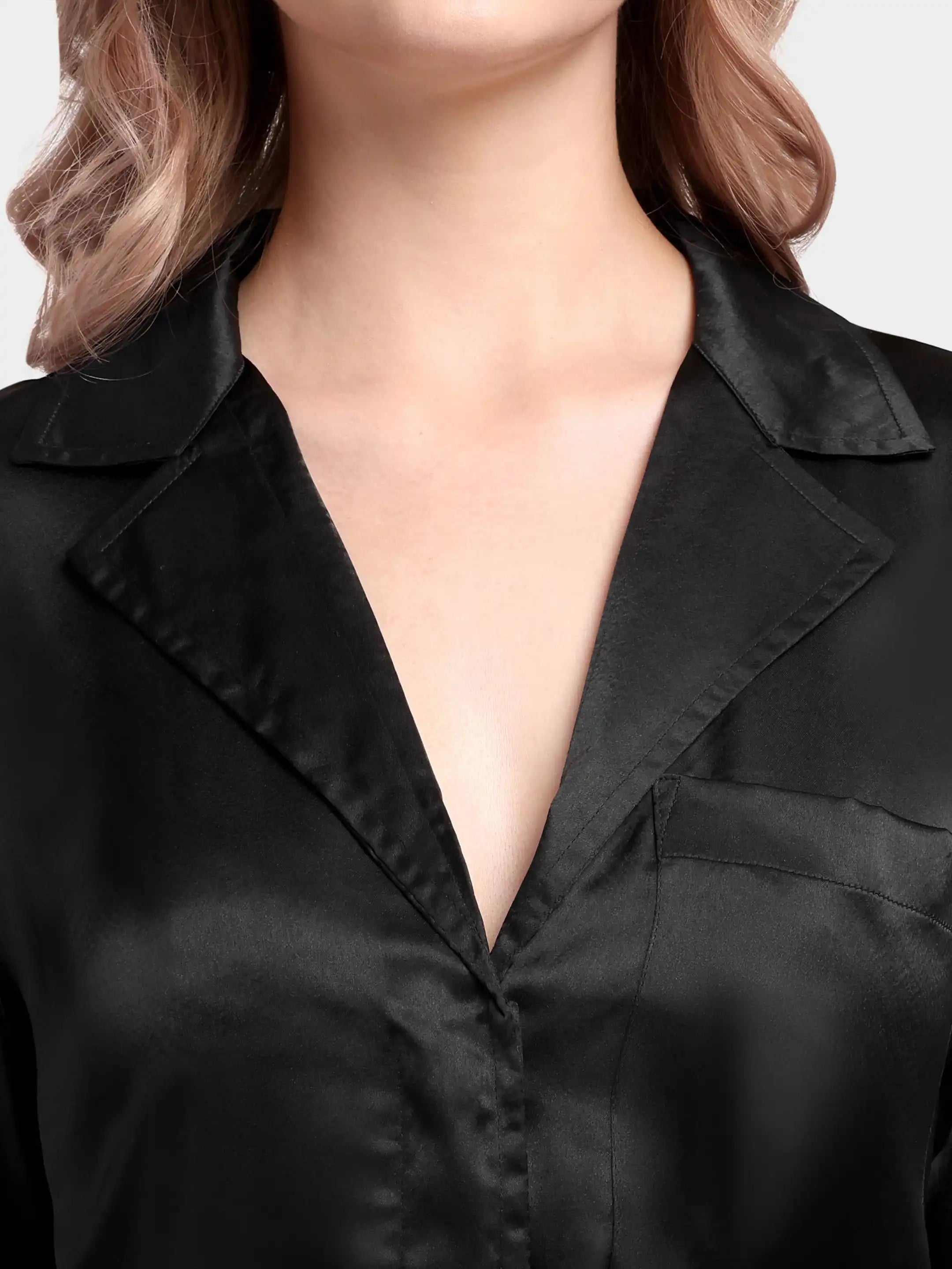 Pleat-Cuff Satin Dress - Black
