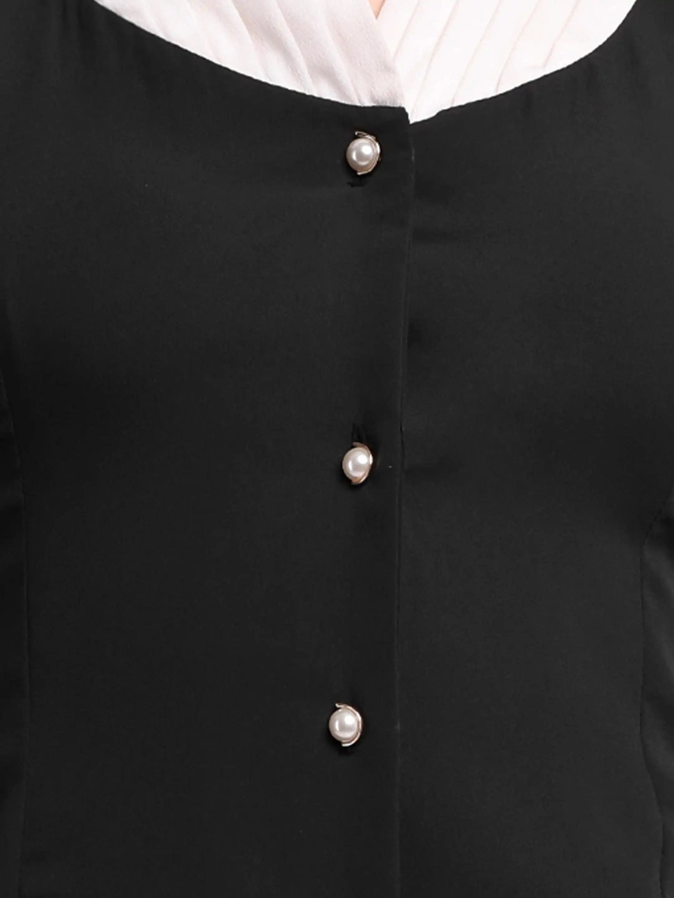 Button-Front Contrast Dress Black