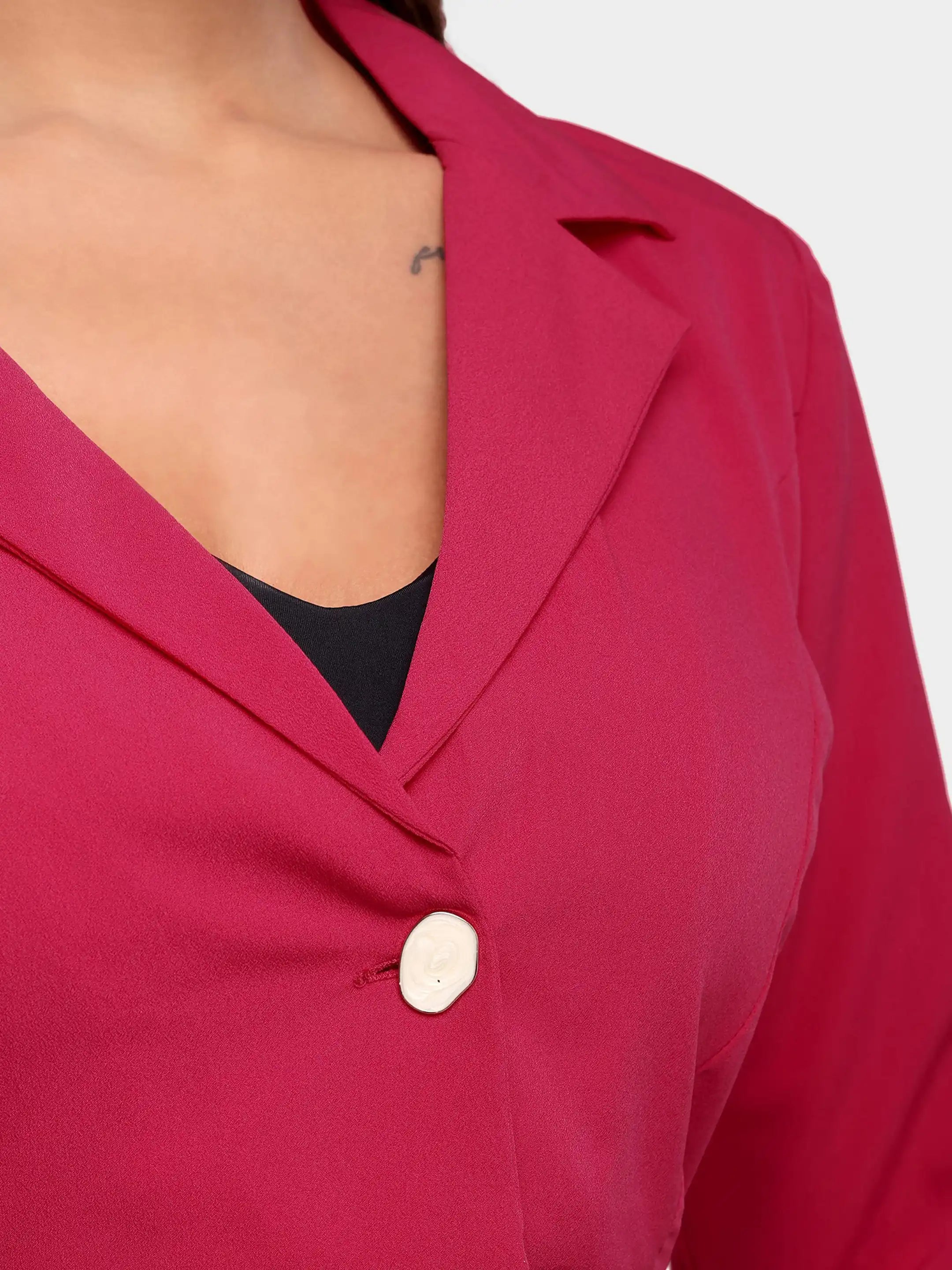 Single-Breasted Crop Blazer - Hot Pink