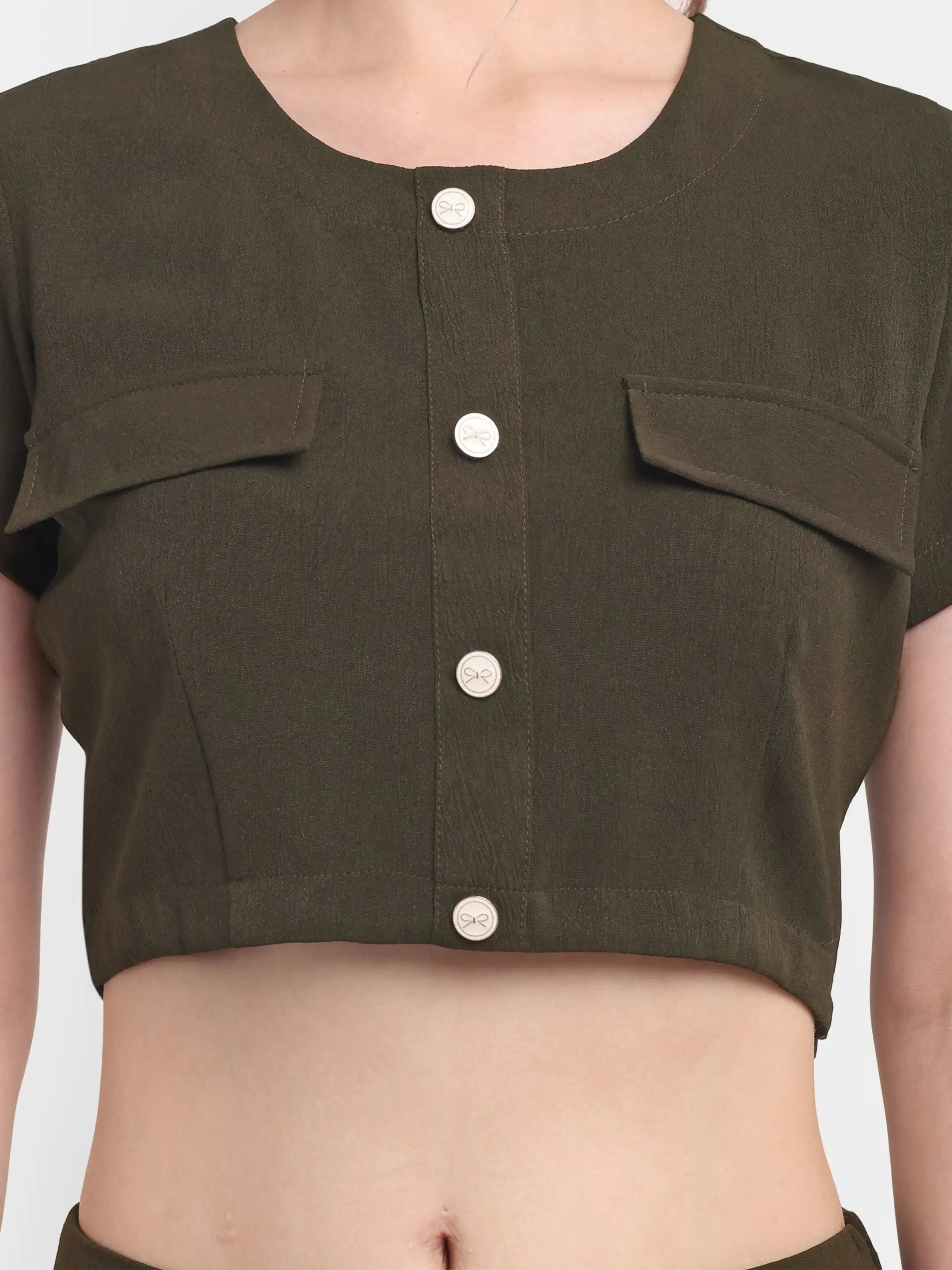 Detailed Bow Co-ord - Olive Green