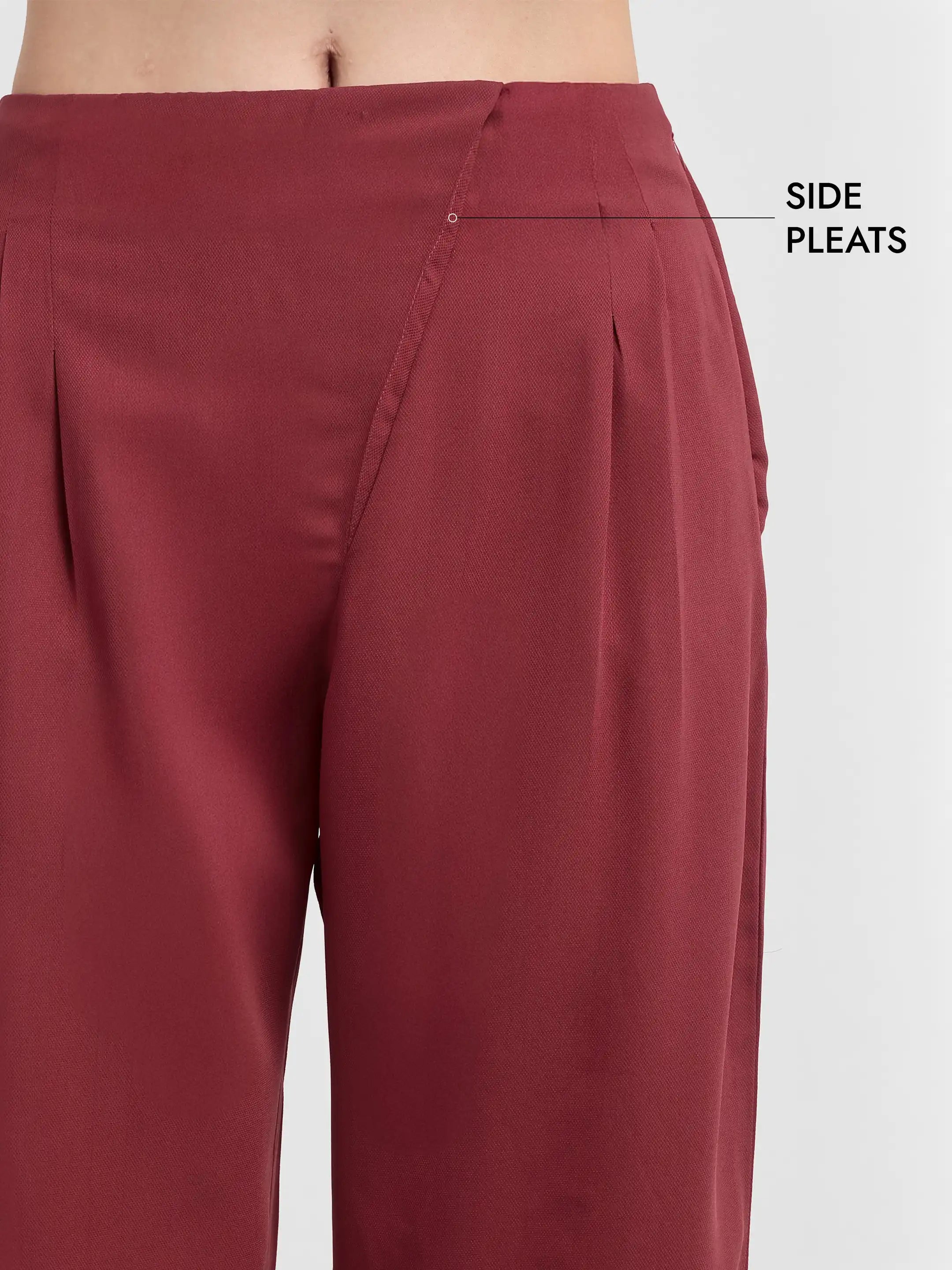 Honeycomb Textured Trousers - Red