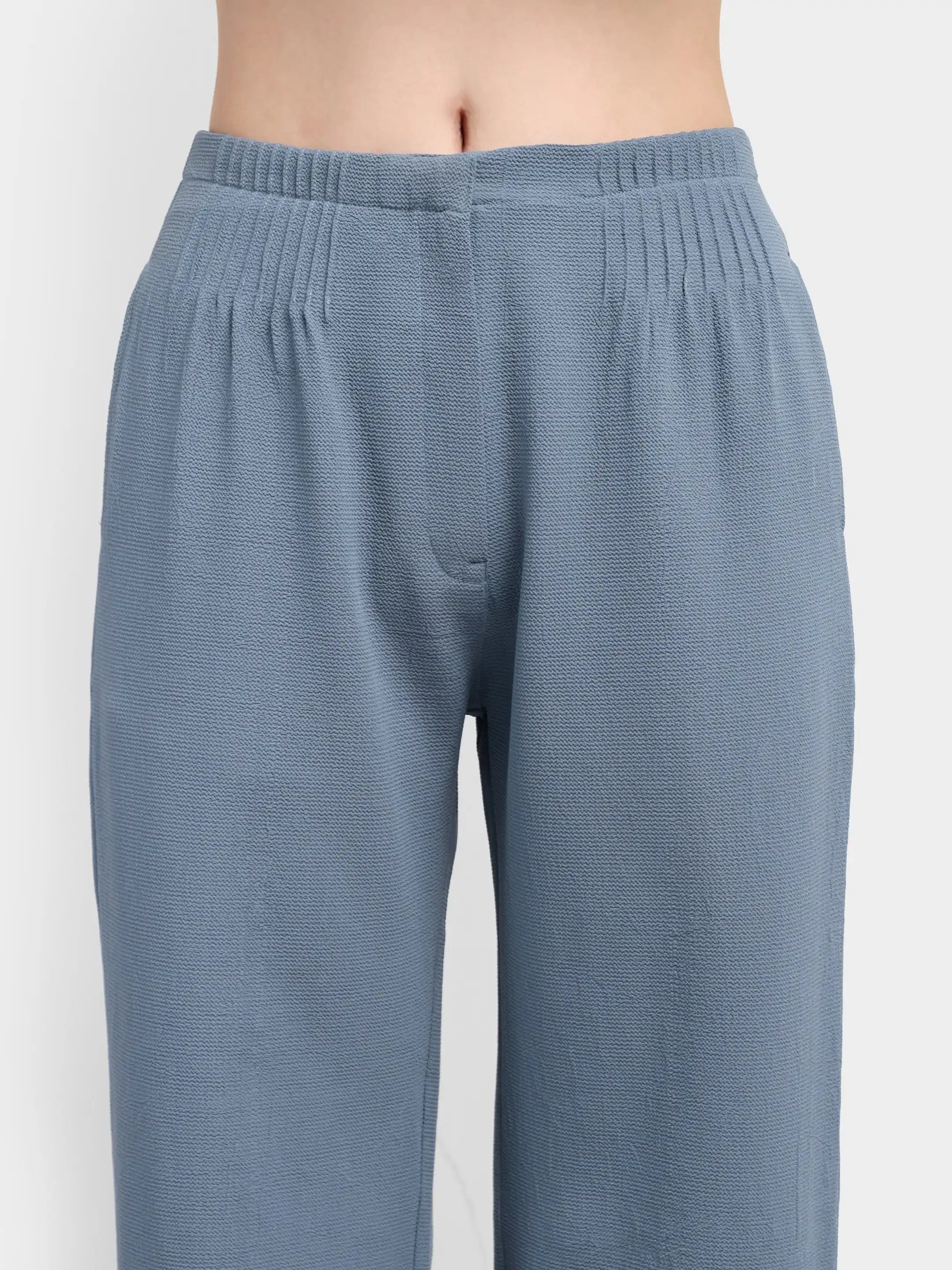 Bubble-Weave Tailored Pants - Pastel Blue