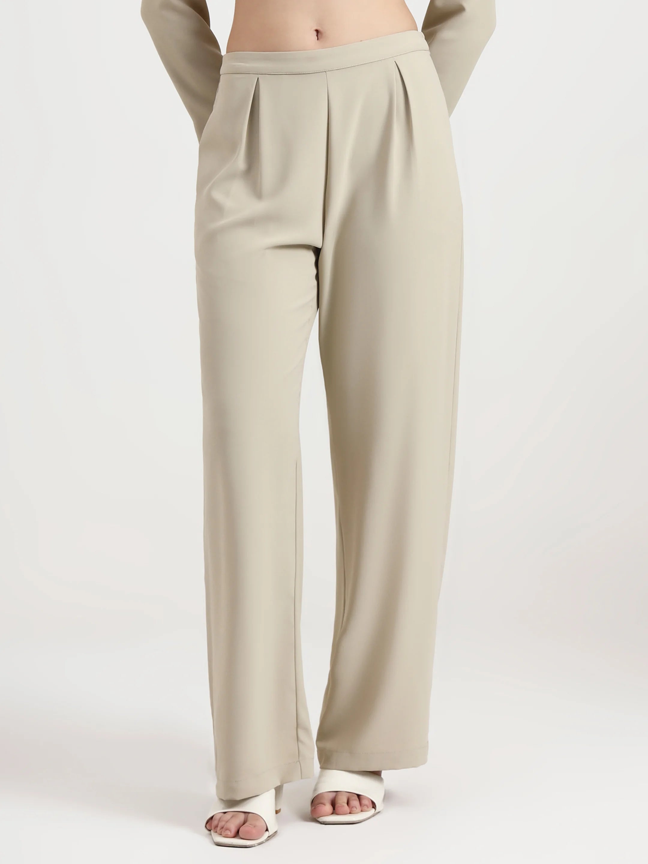 Pleated Suit Trousers - Chalk Beige