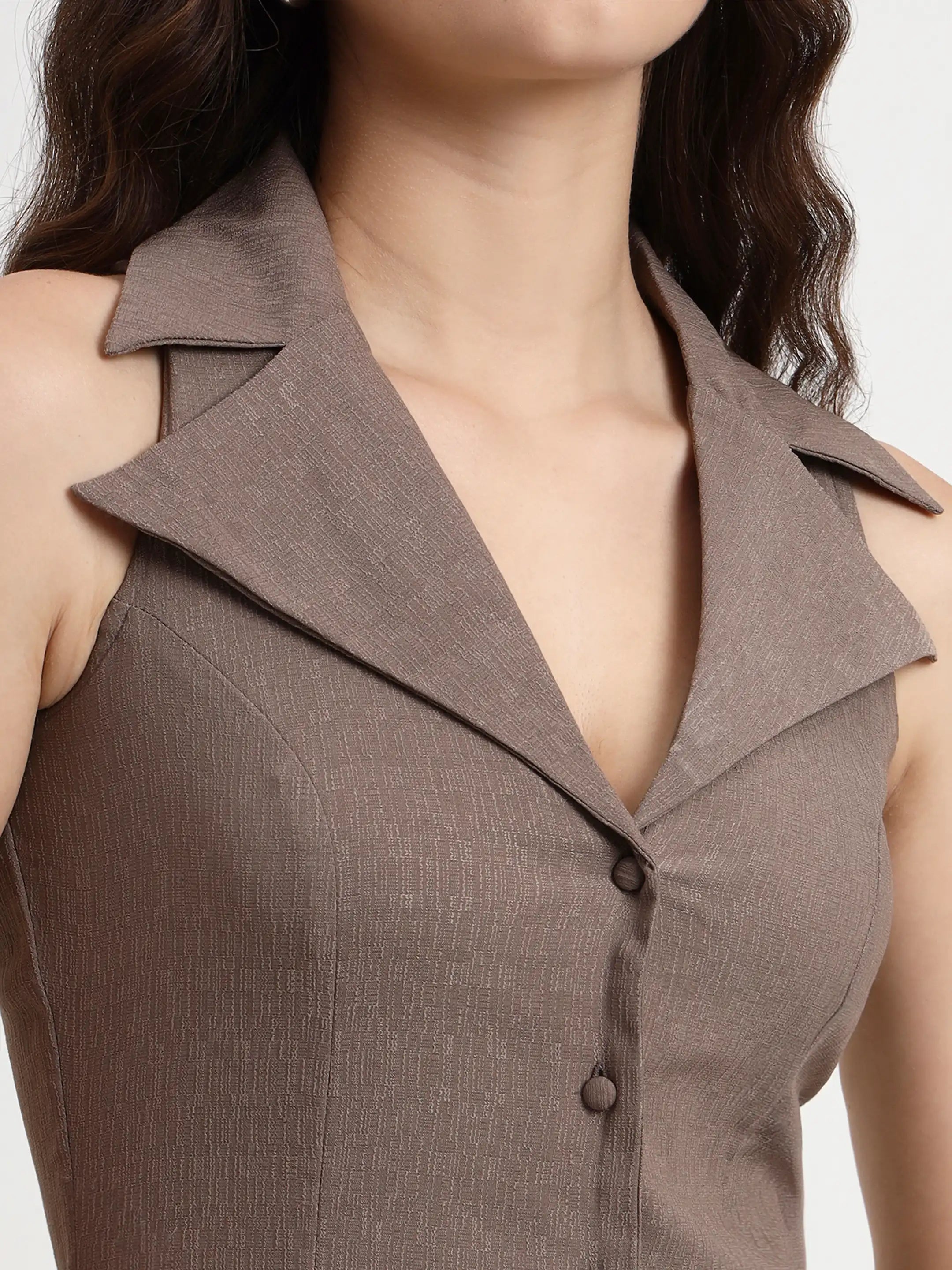 Tailored Button-Down Midi Dress - Taupe