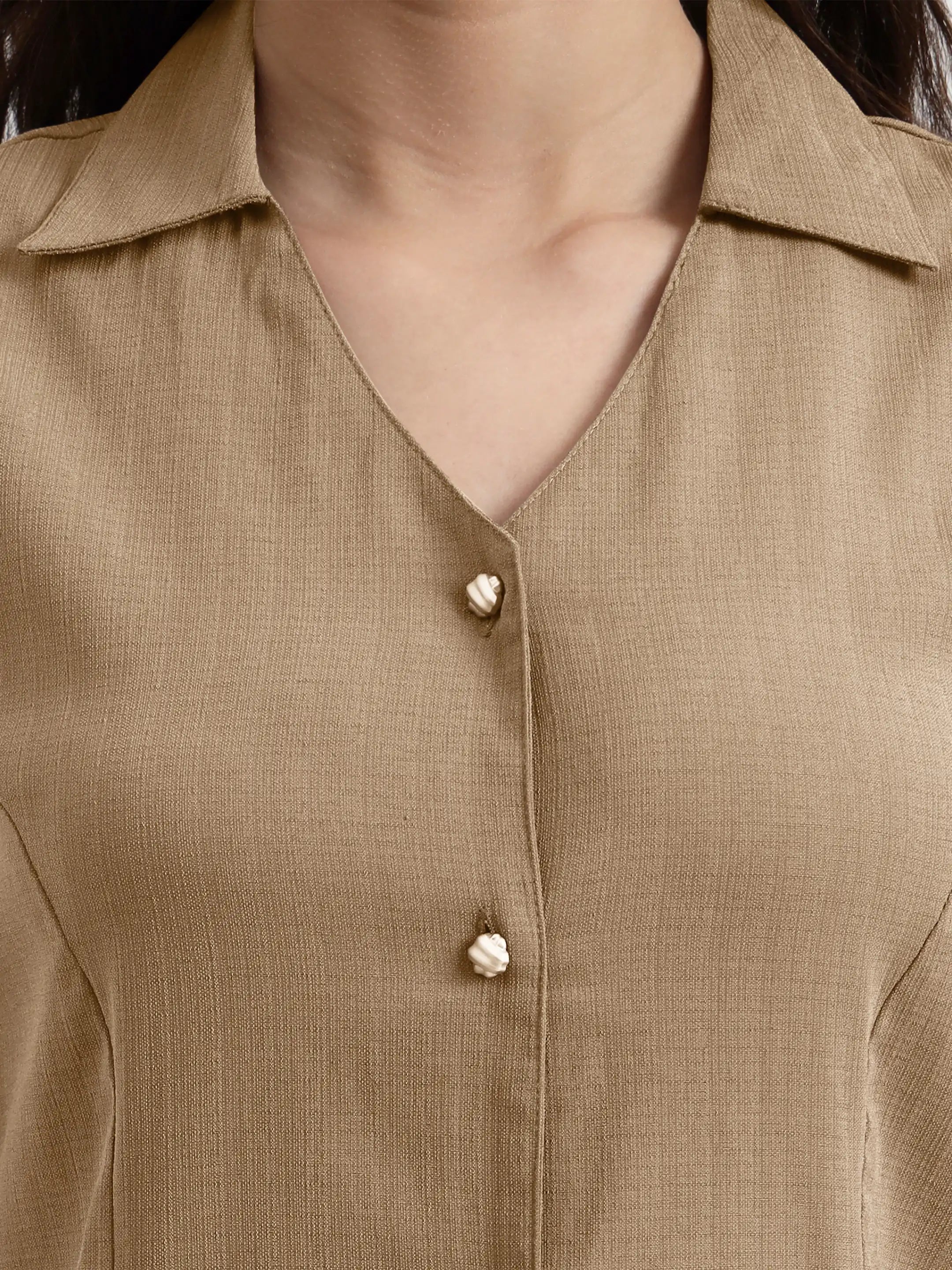 Structured Collared Dress - Beige