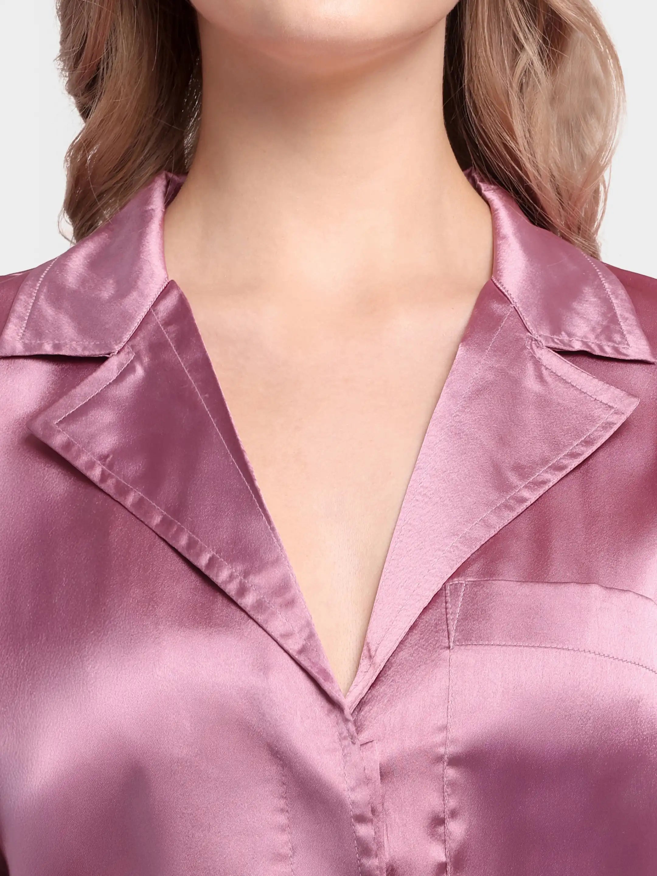 Pleat-Cuff Satin Dress - Lilac