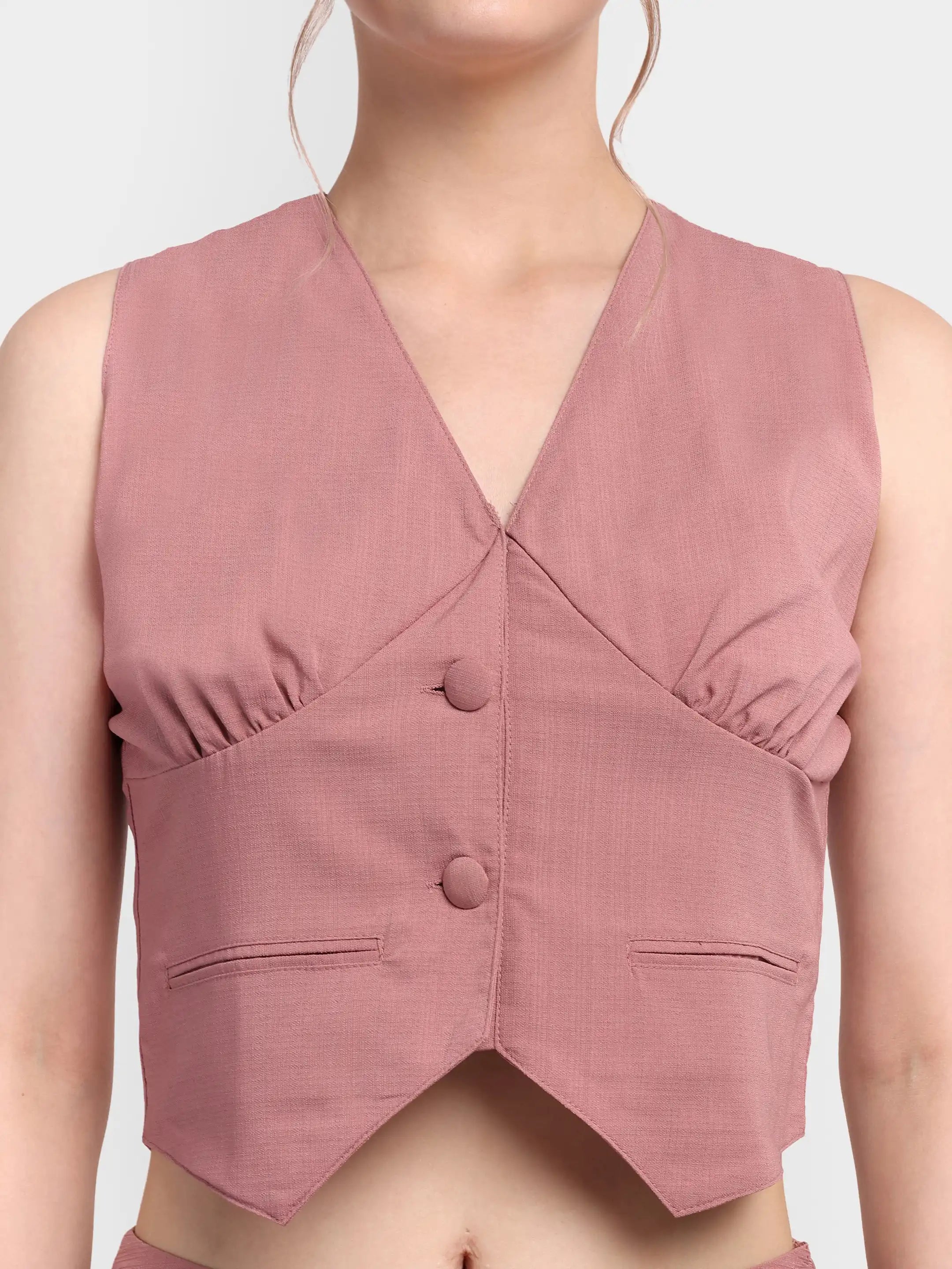 Pleated Waistcoat Set - Pink