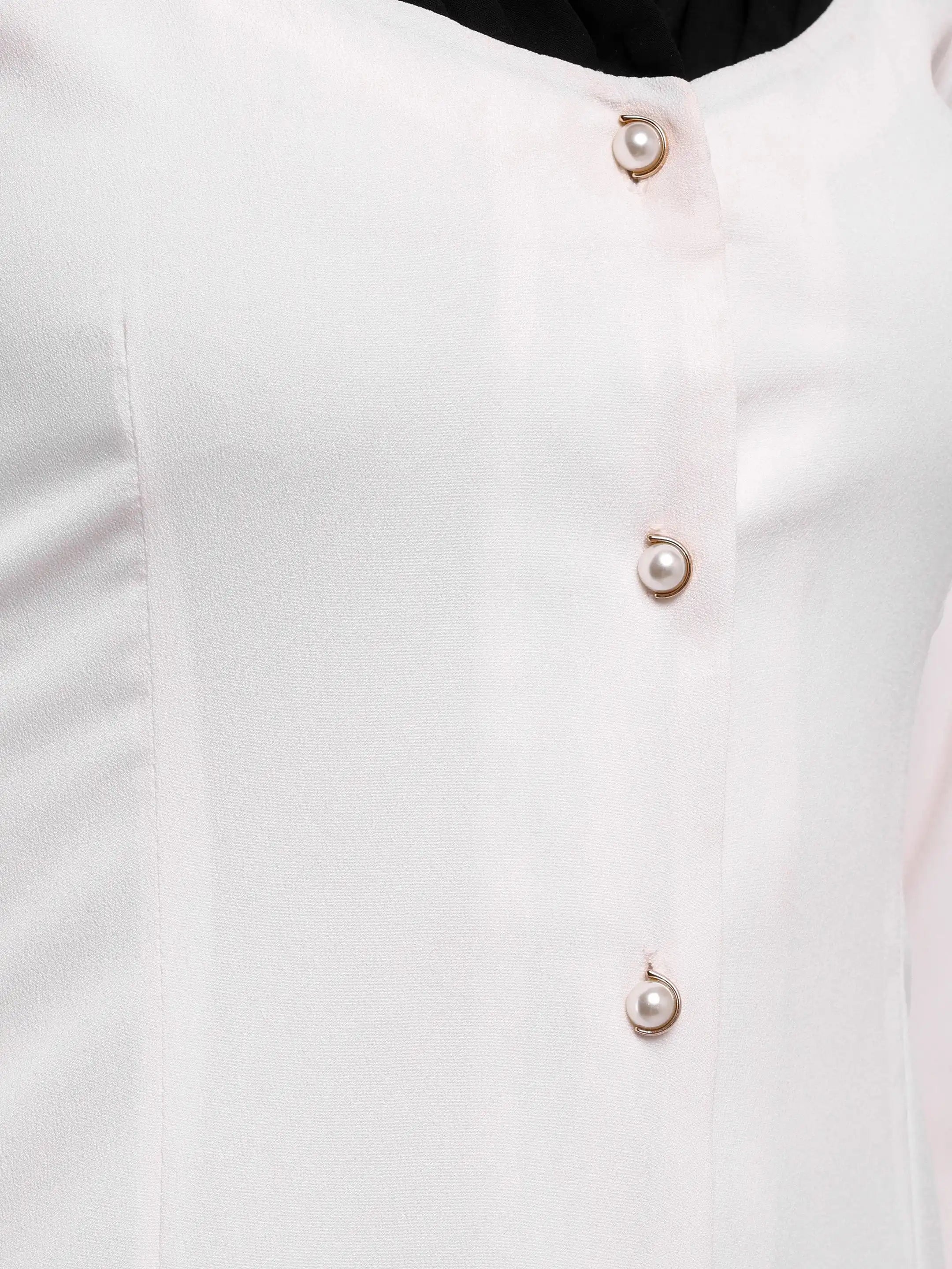 Button-Front Contrast Dress White