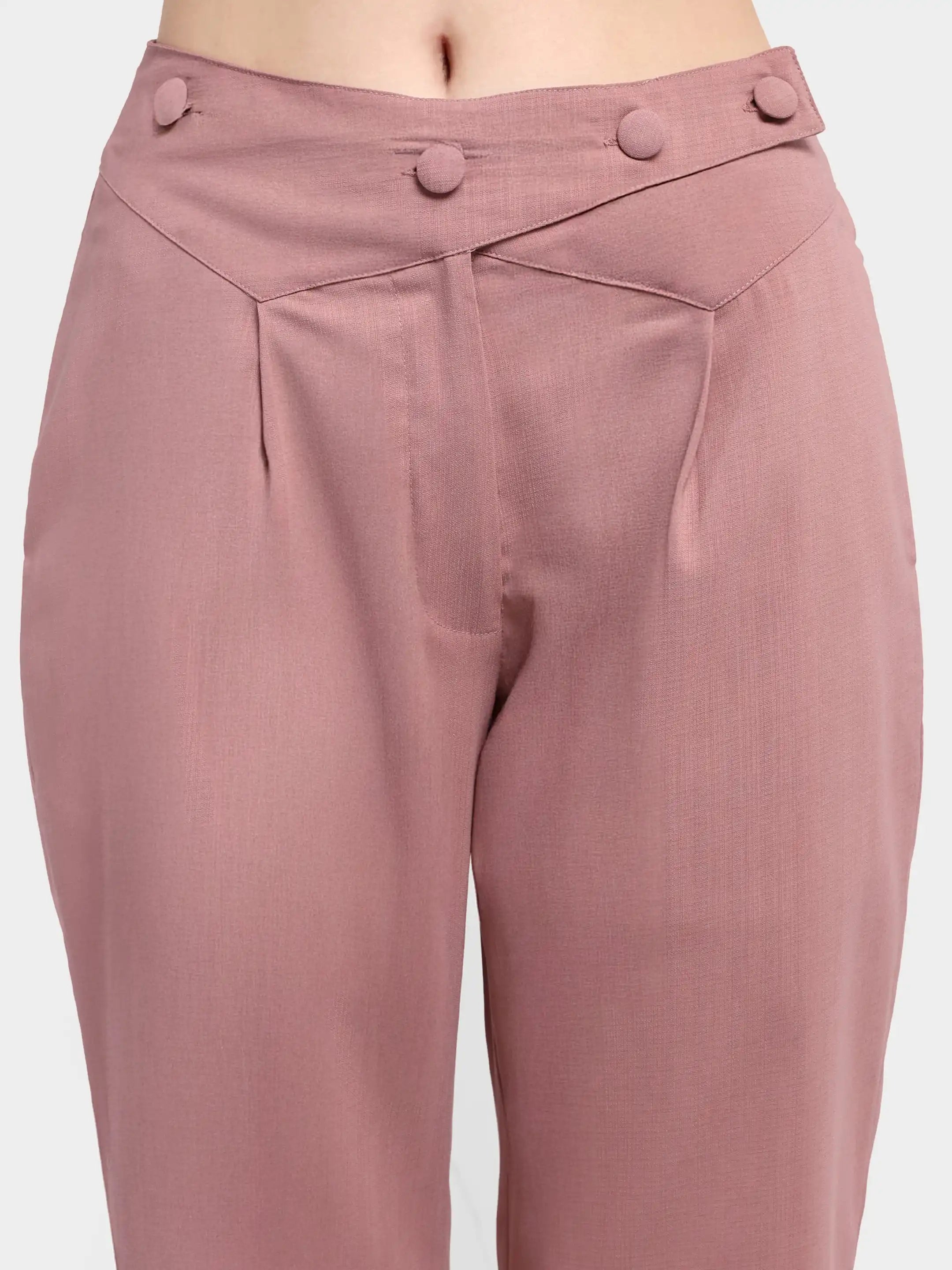 Belted Overlap Trousers - Pastel Pink