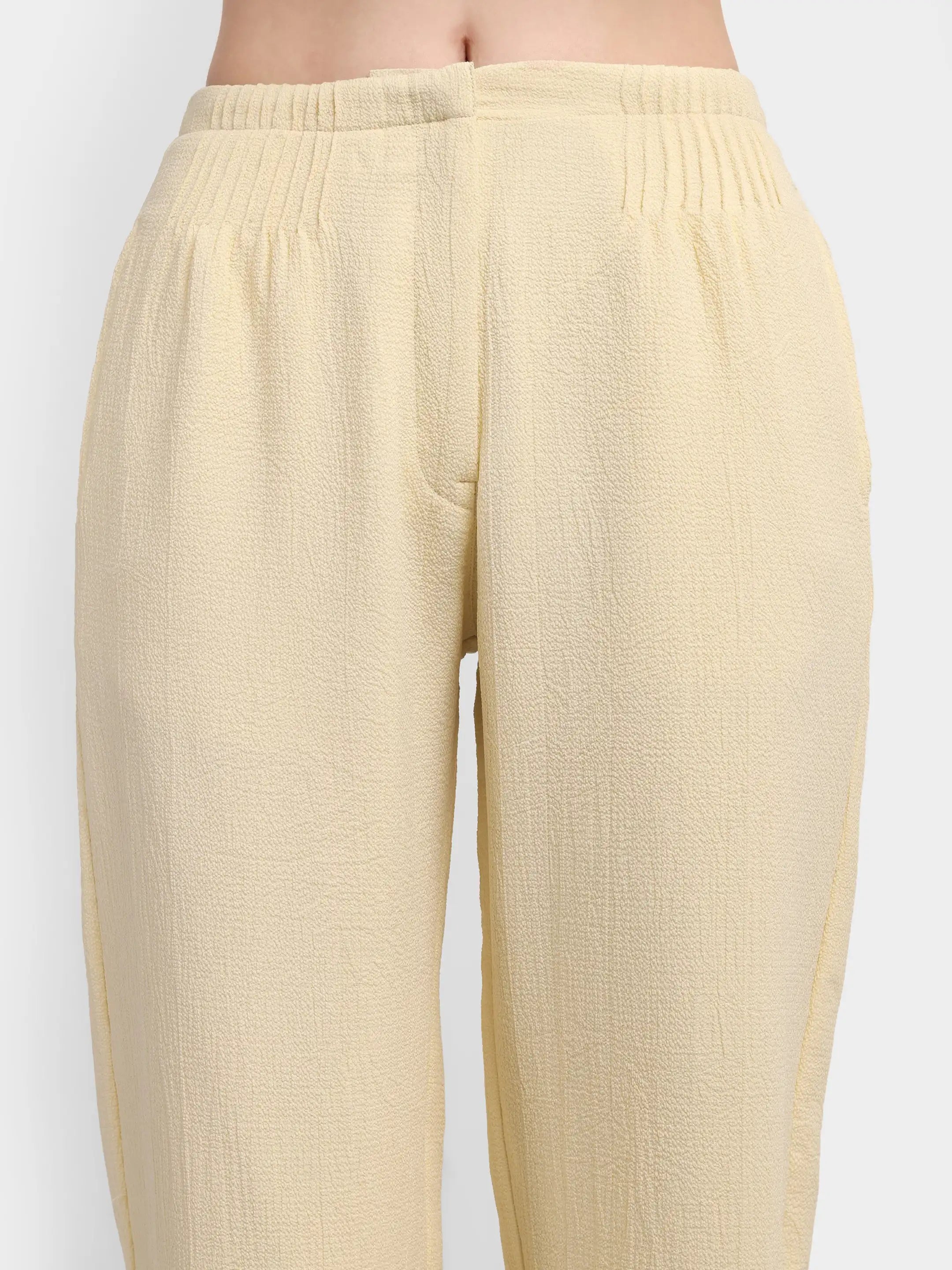 Bubble-Weave Tailored Pants - Beige