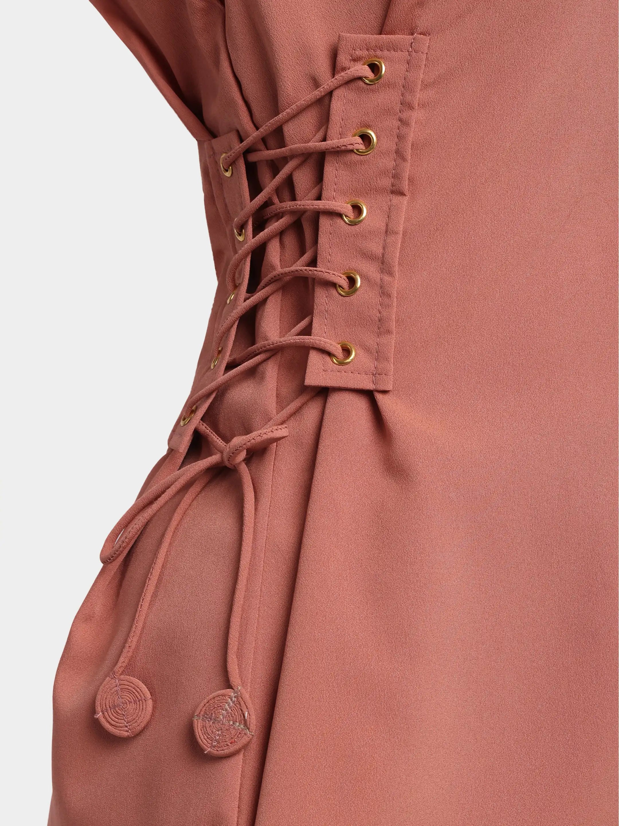Lace-Up Cinch Shirt - Peach