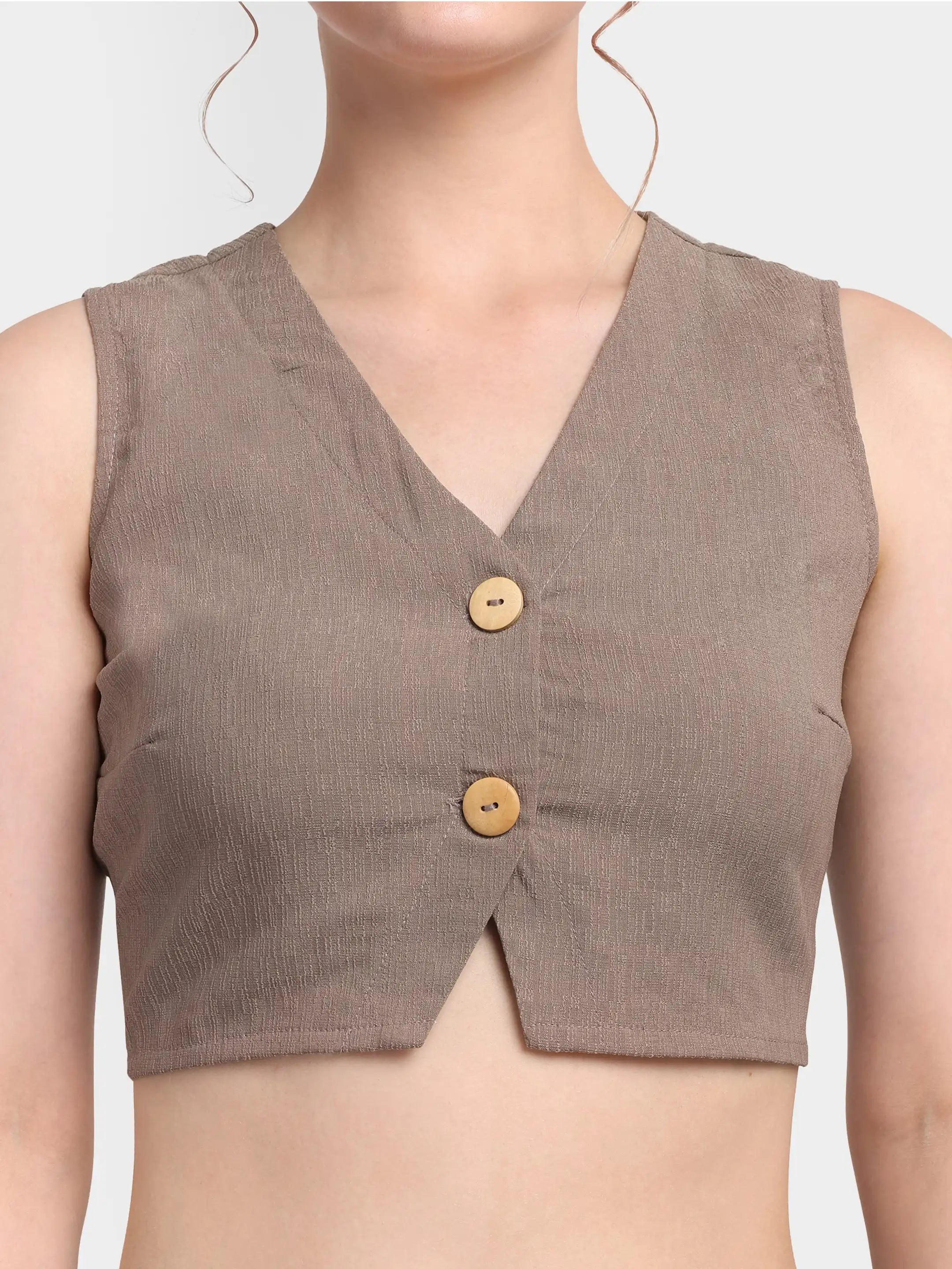 Pleated Trouser Waistcoat Co-ord - Mocha Brown