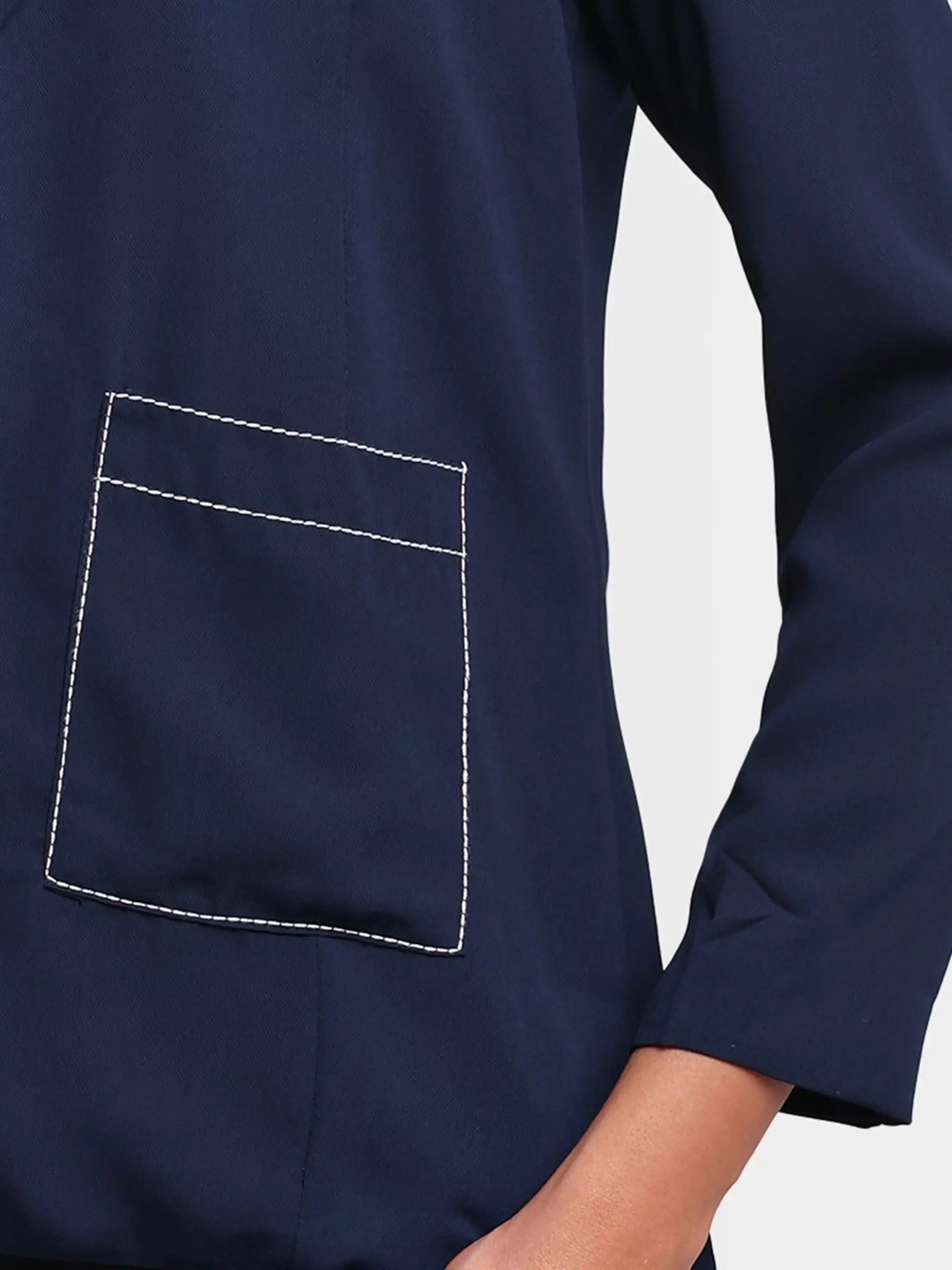 Embroidered Structured Blazer - Navy Blue