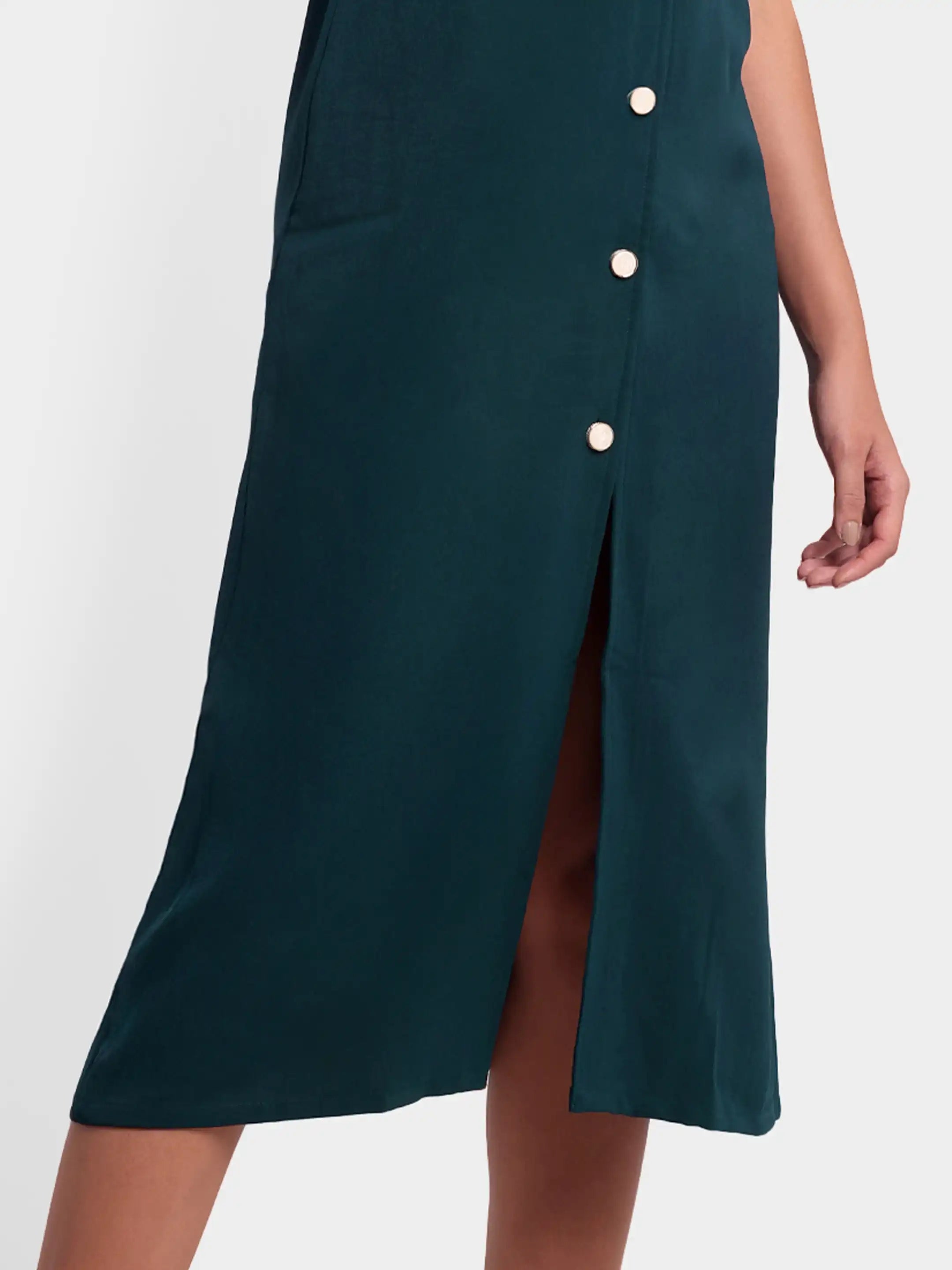 Slit Halter Shirt Dress - Teal