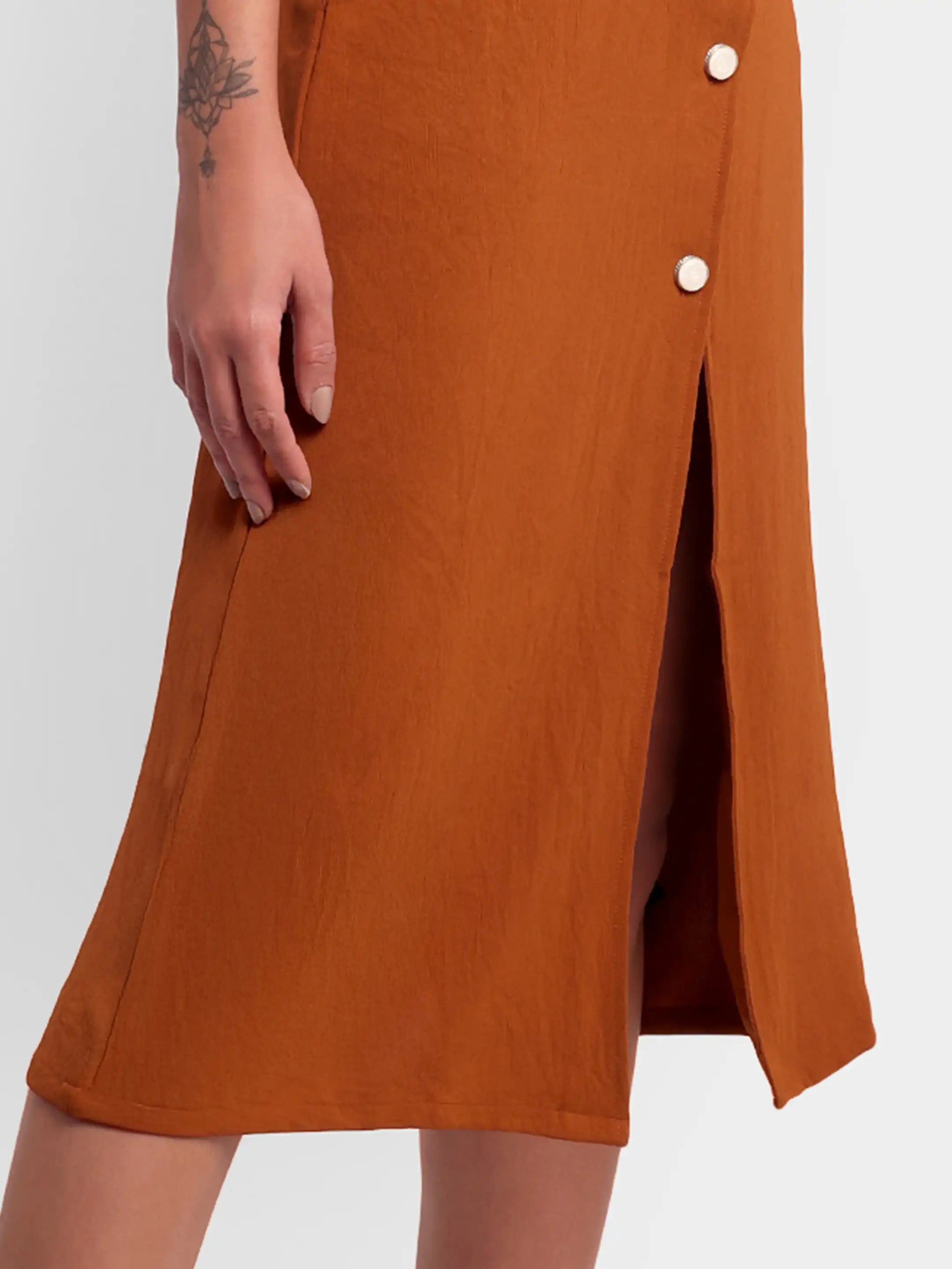 Slit Halter Shirt Dress - Rust Orange