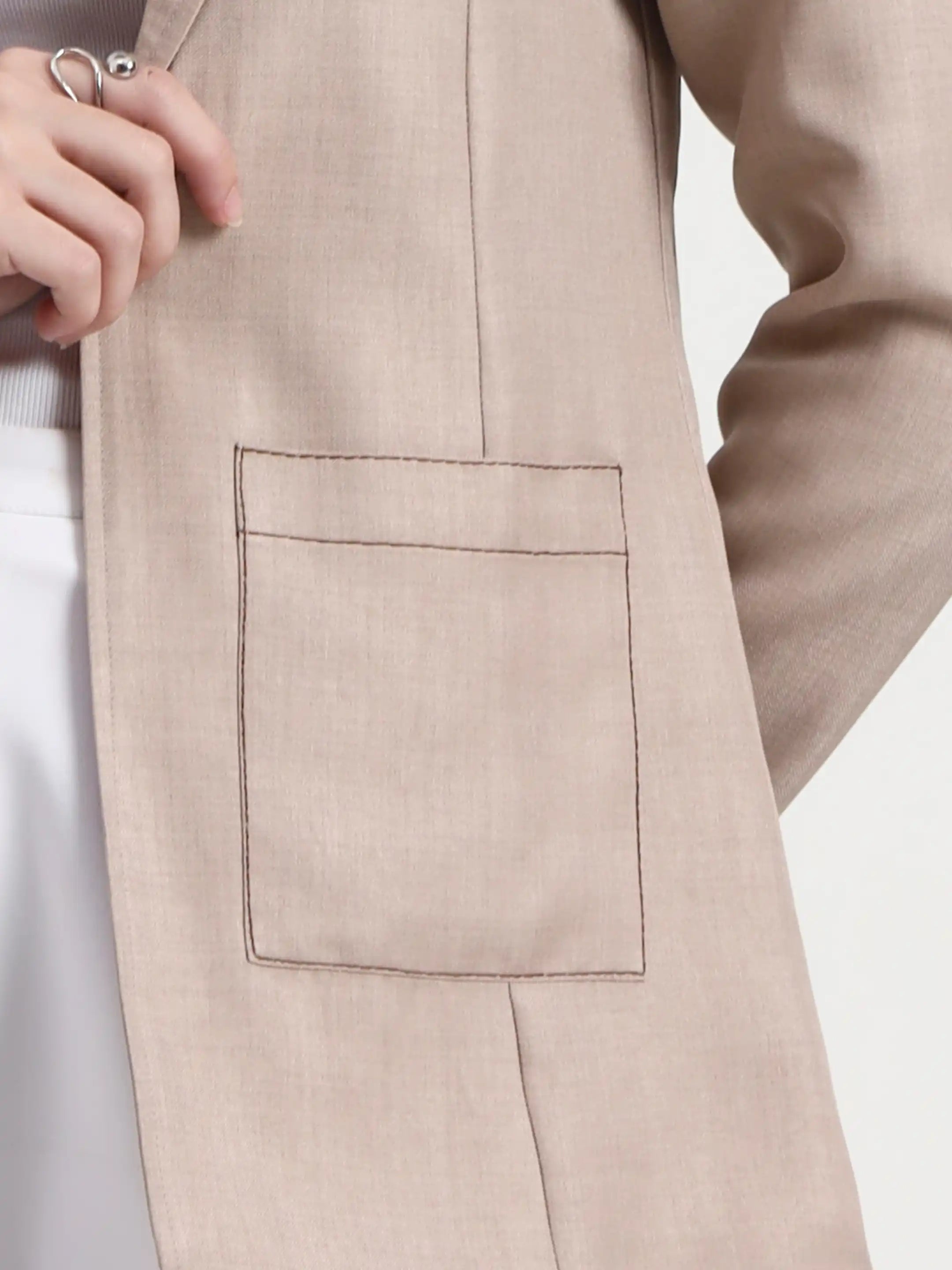 Embroidered Structured Blazer - Warm Beige