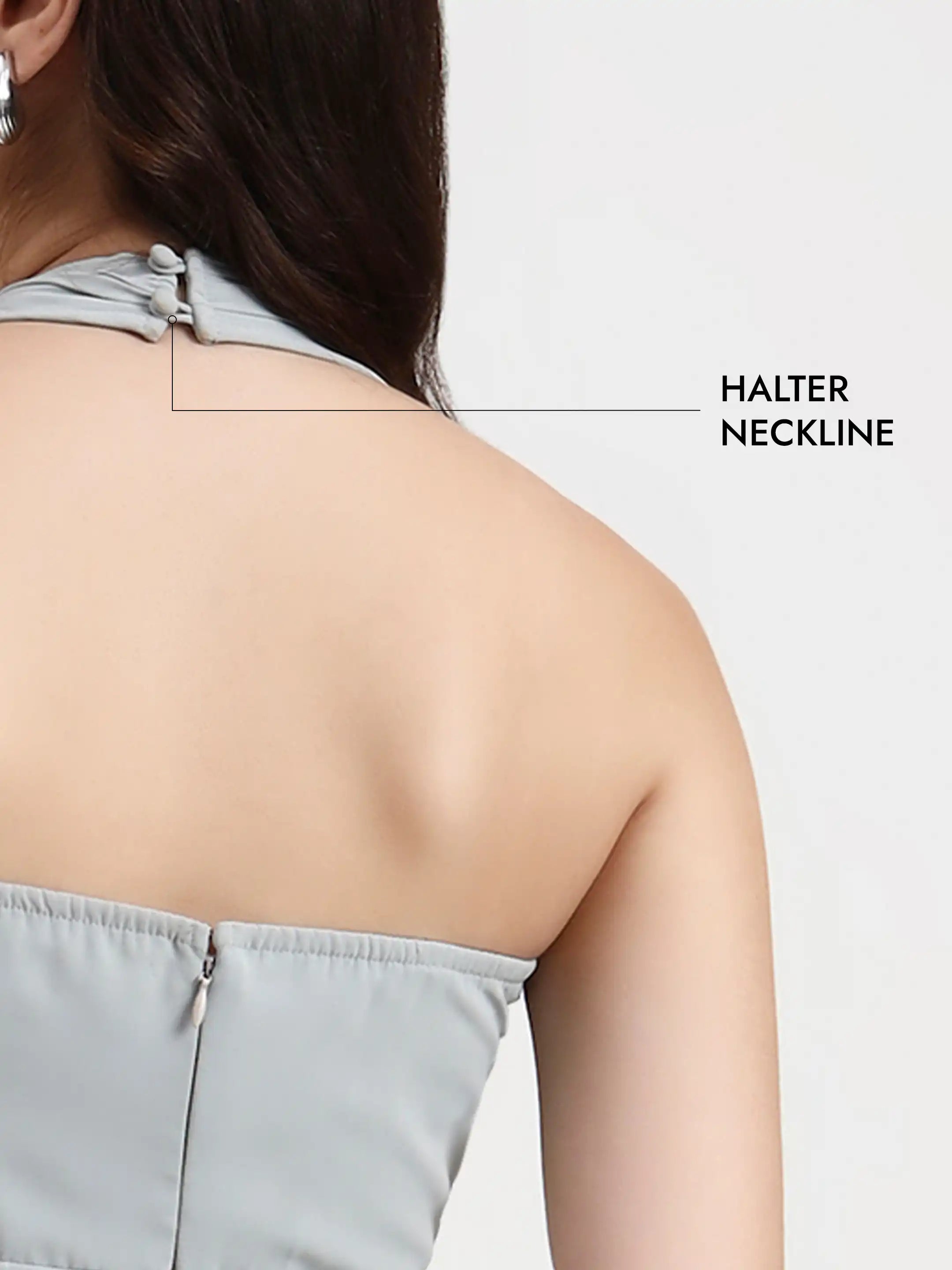 Long Pleated Halter Dress - Cloud Blue