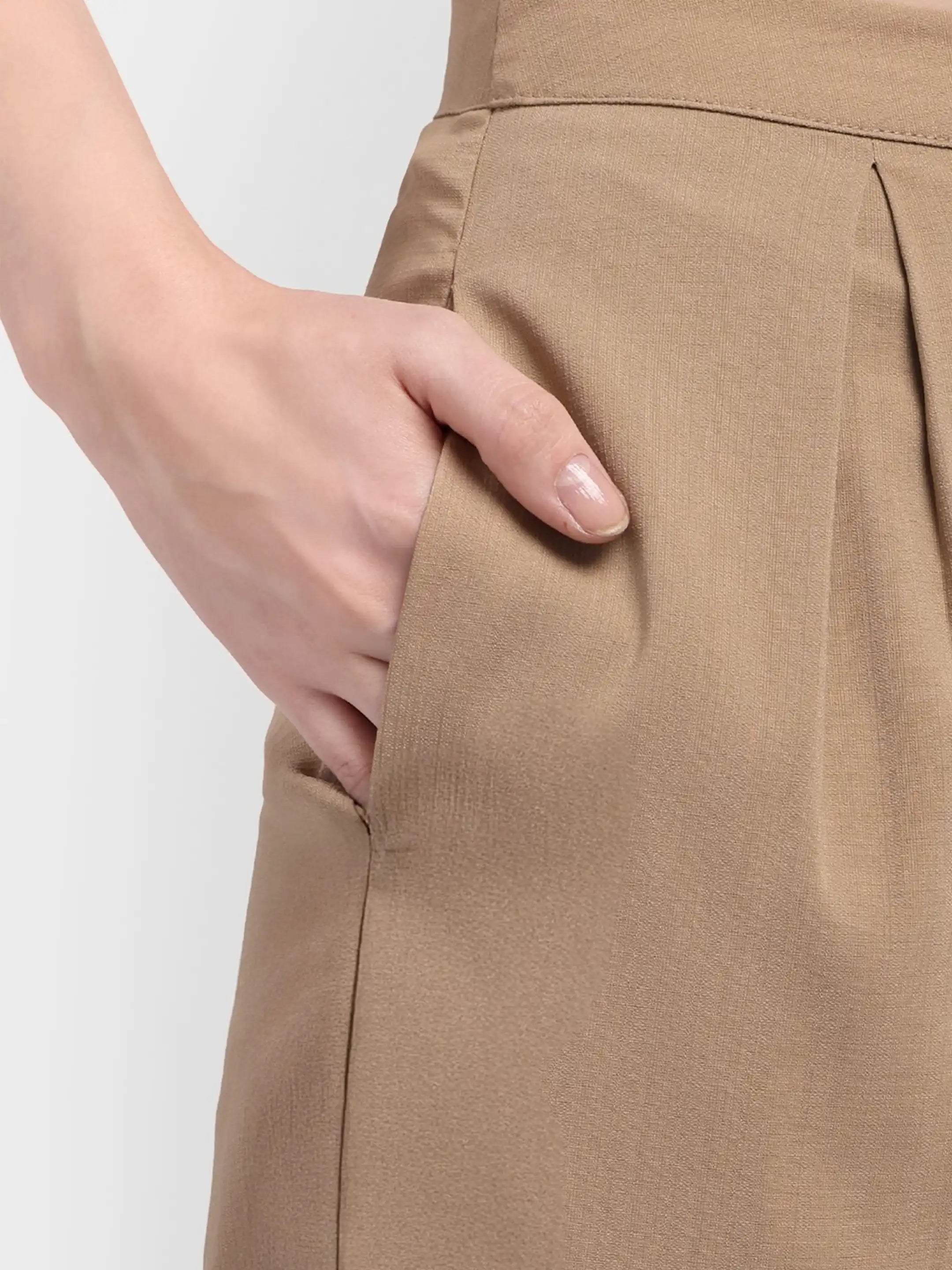 Pleated Suit Trousers - Beige