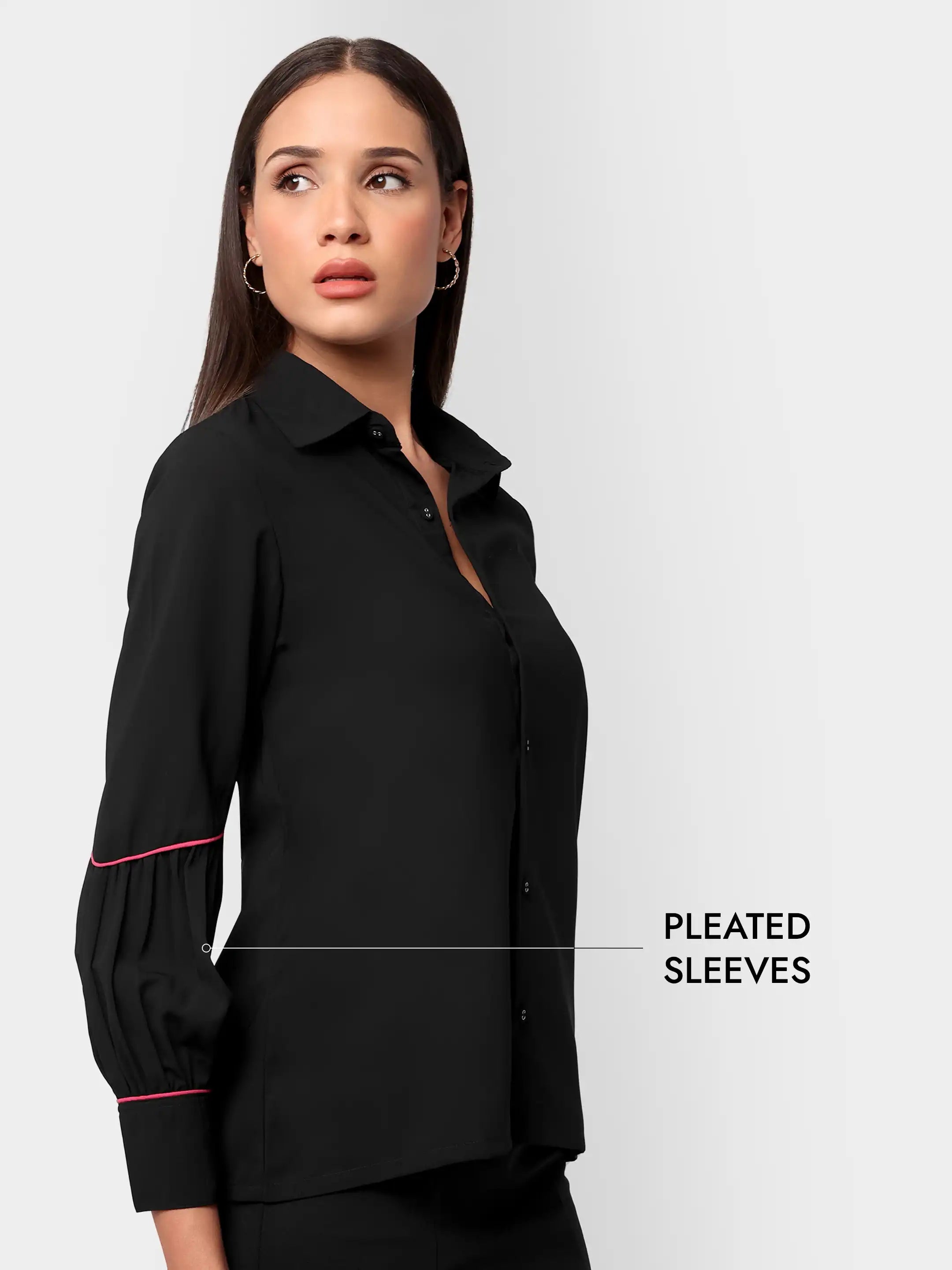 Straight-Hem Pleat Shirt - Black