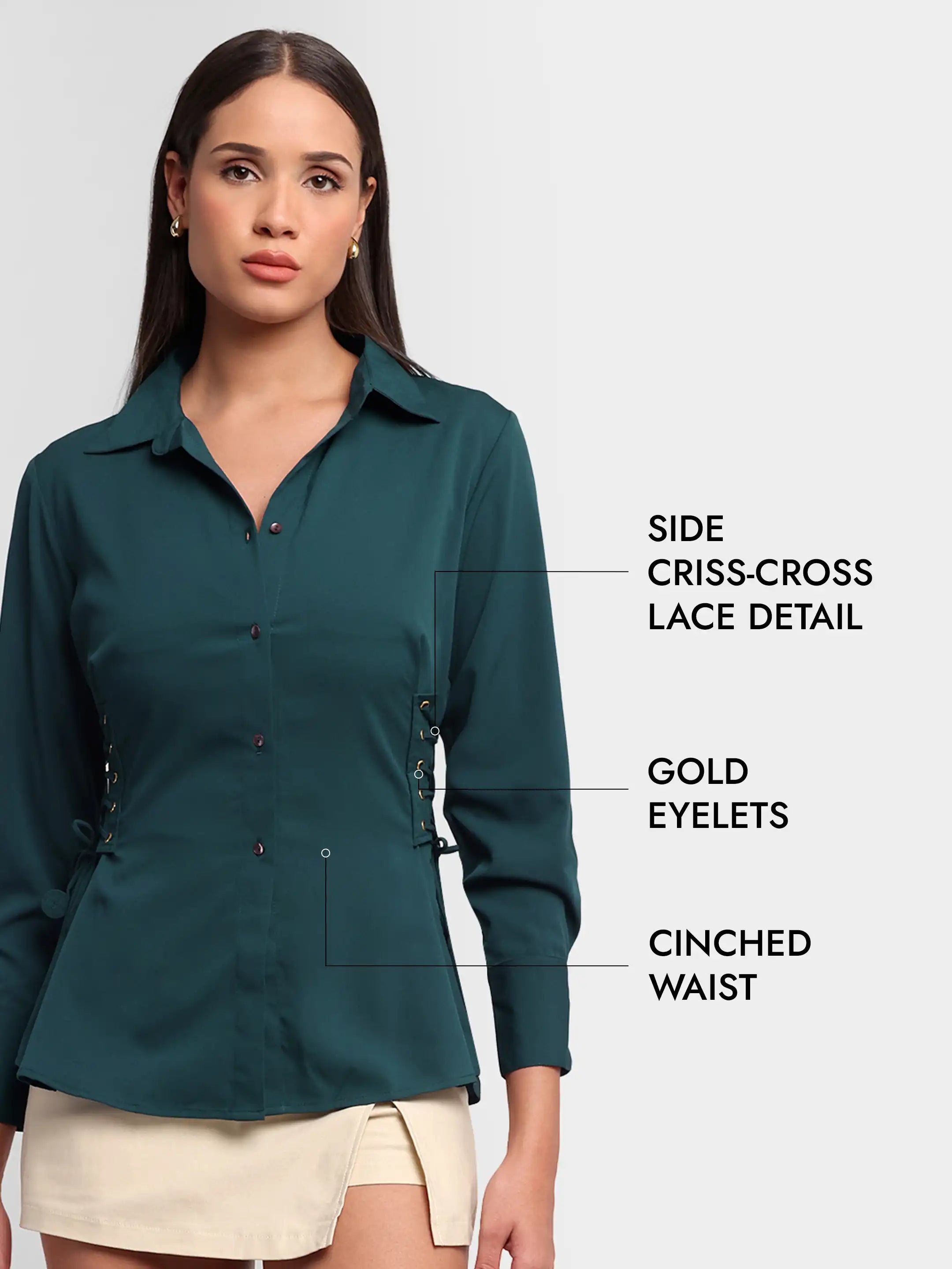Lace-Up Cinch Shirt - Teal