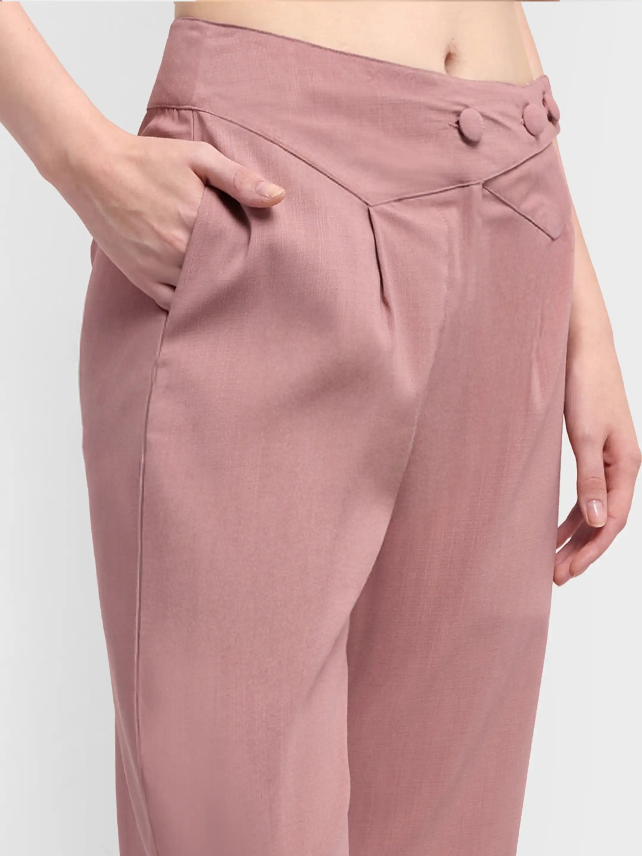Belted Overlap Trousers - Pastel Pink