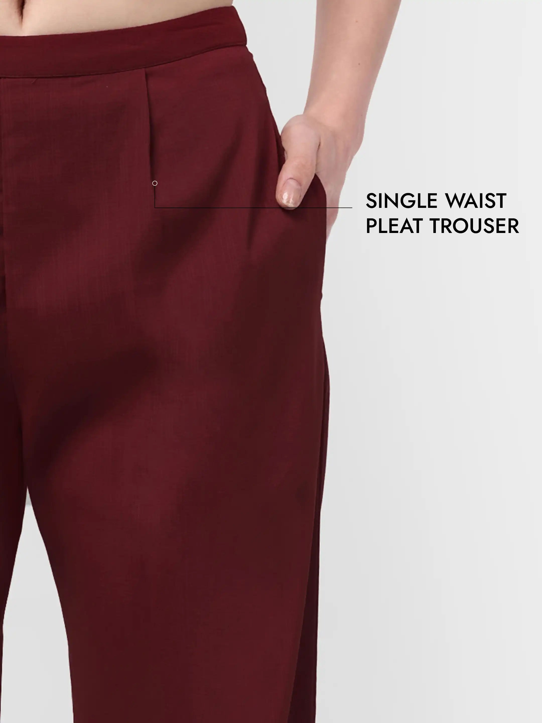 Pleated Waistcoat Set - Maroon
