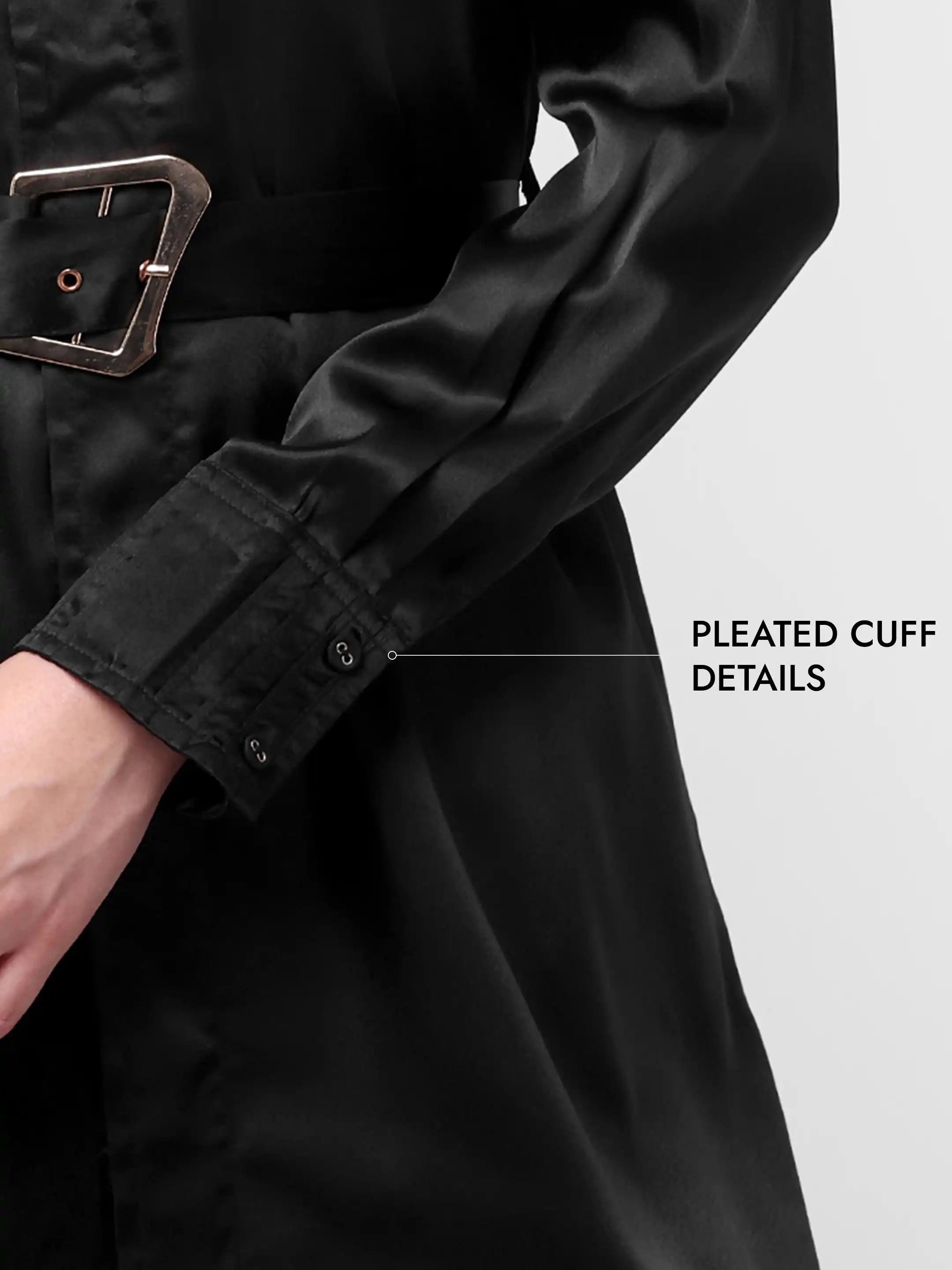 Pleat-Cuff Satin Dress - Black