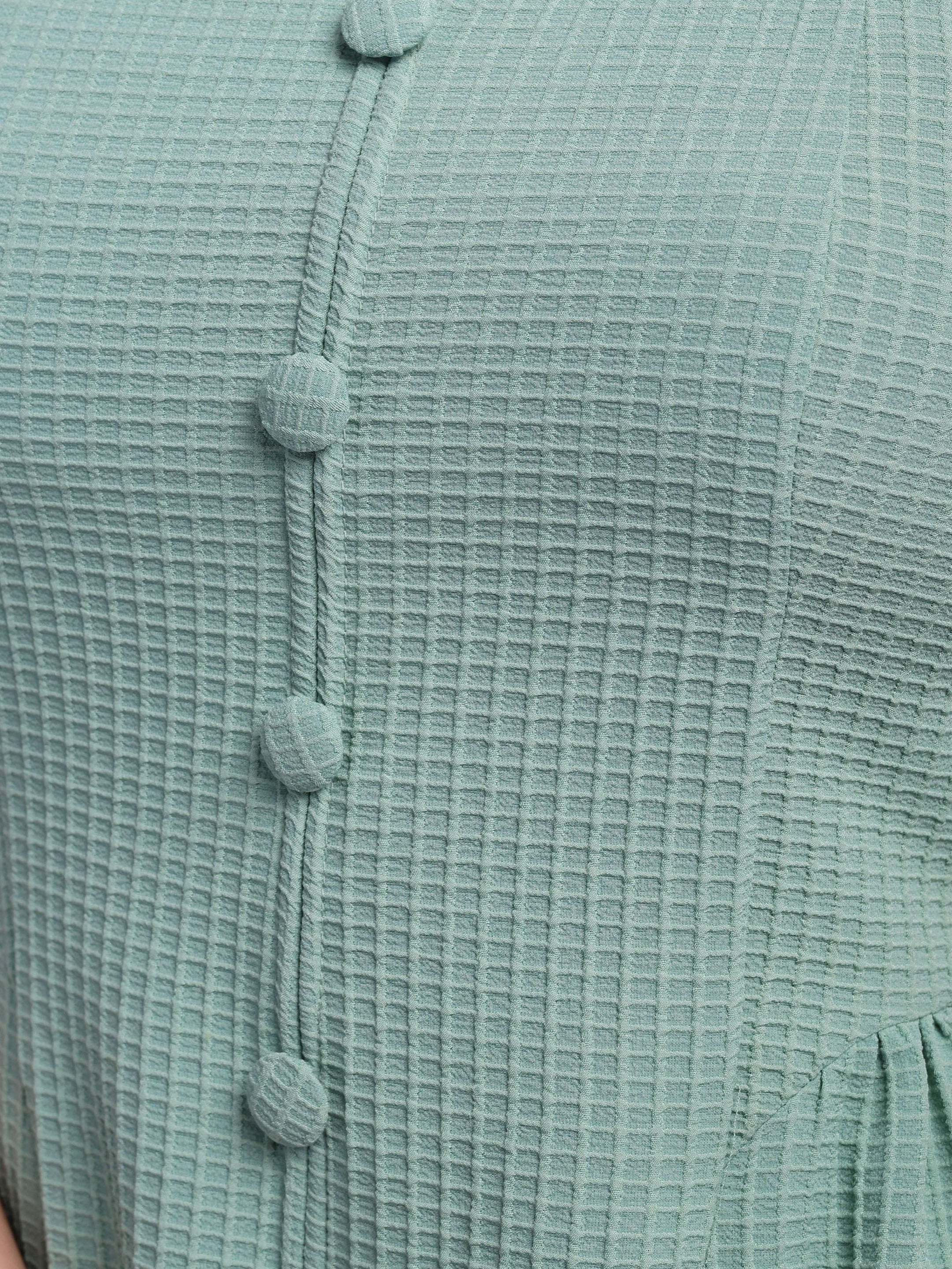 Checked Gathered-Waist Dress - Pastel Green