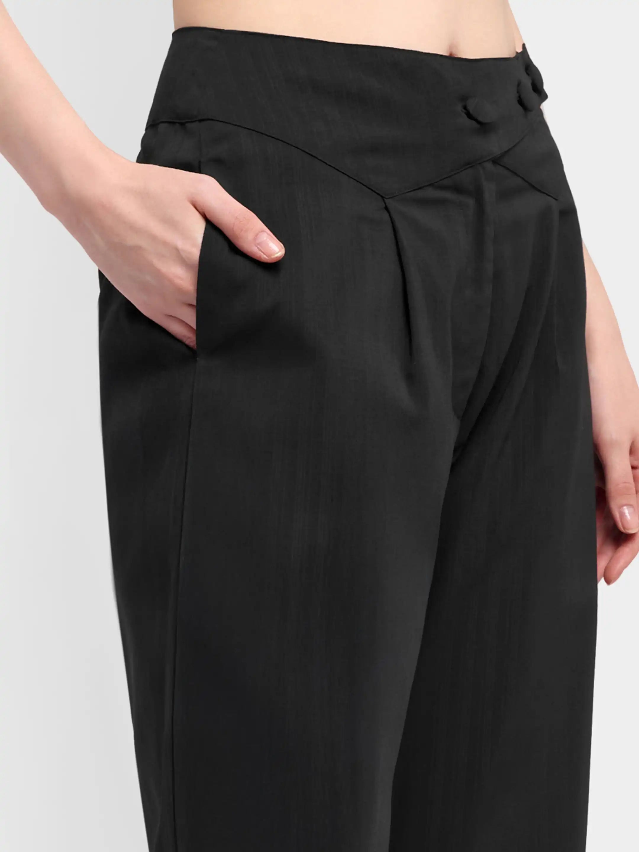 Belted Overlap Trousers - Black