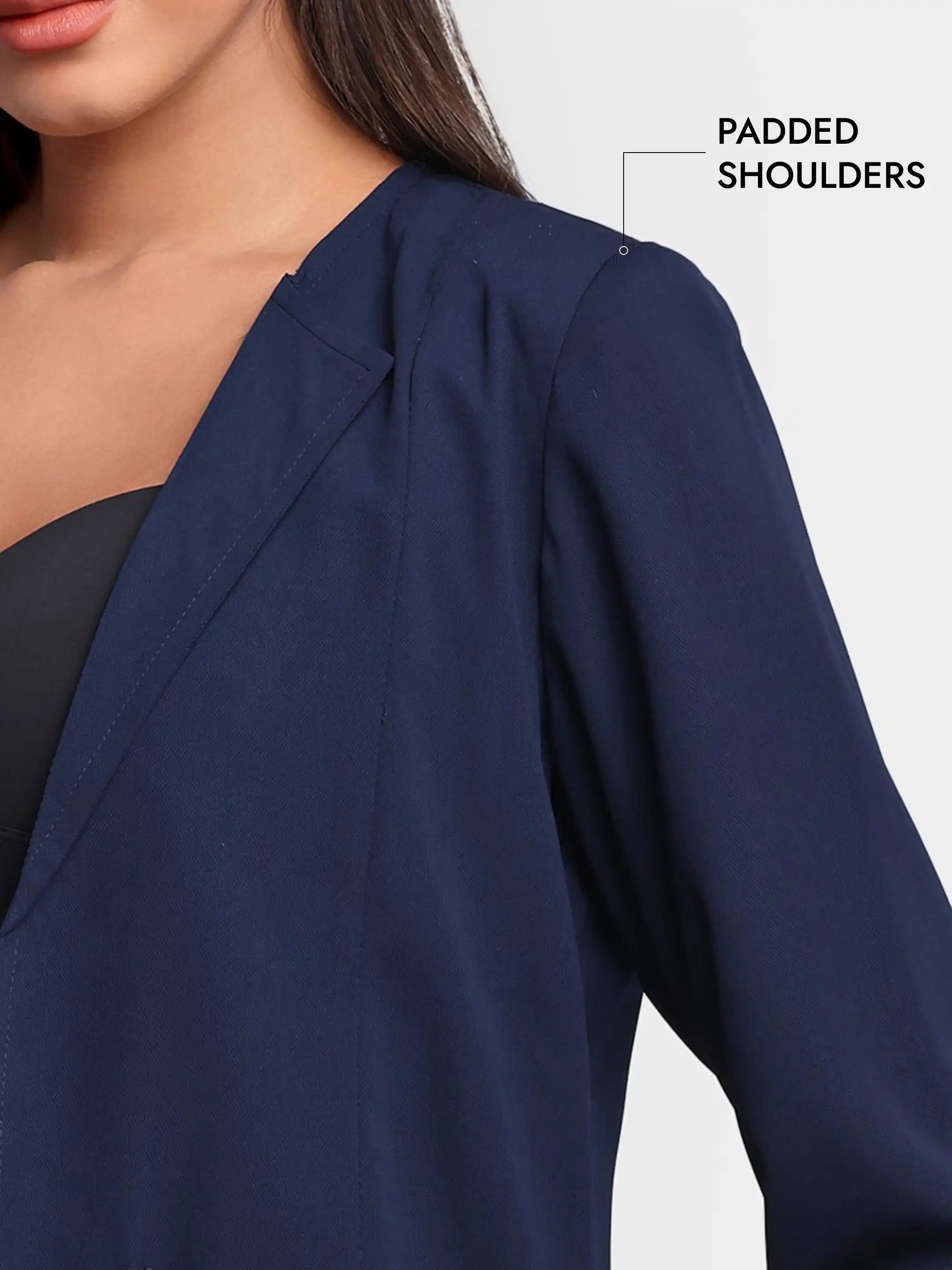 Embroidered Structured Blazer - Navy Blue
