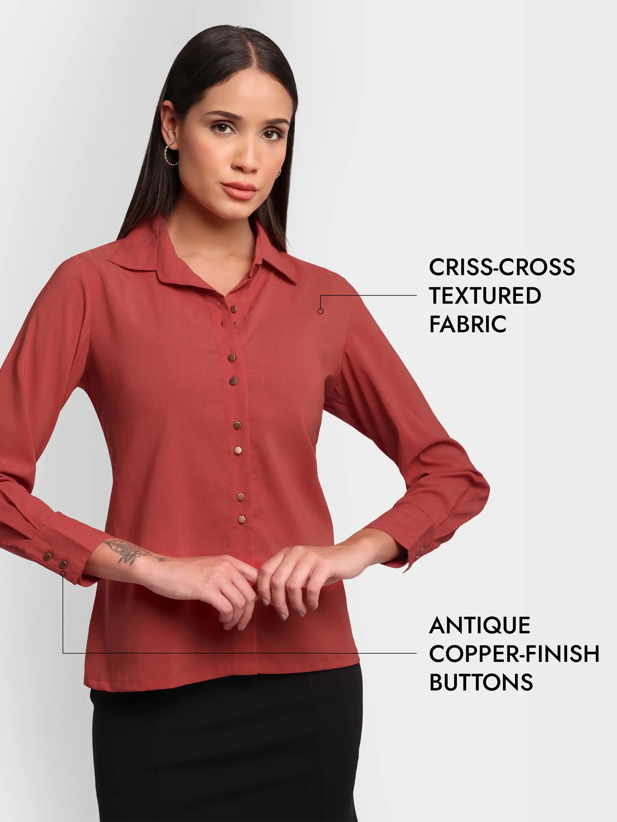Criss-Cross Suiting Shirt - Rust Red