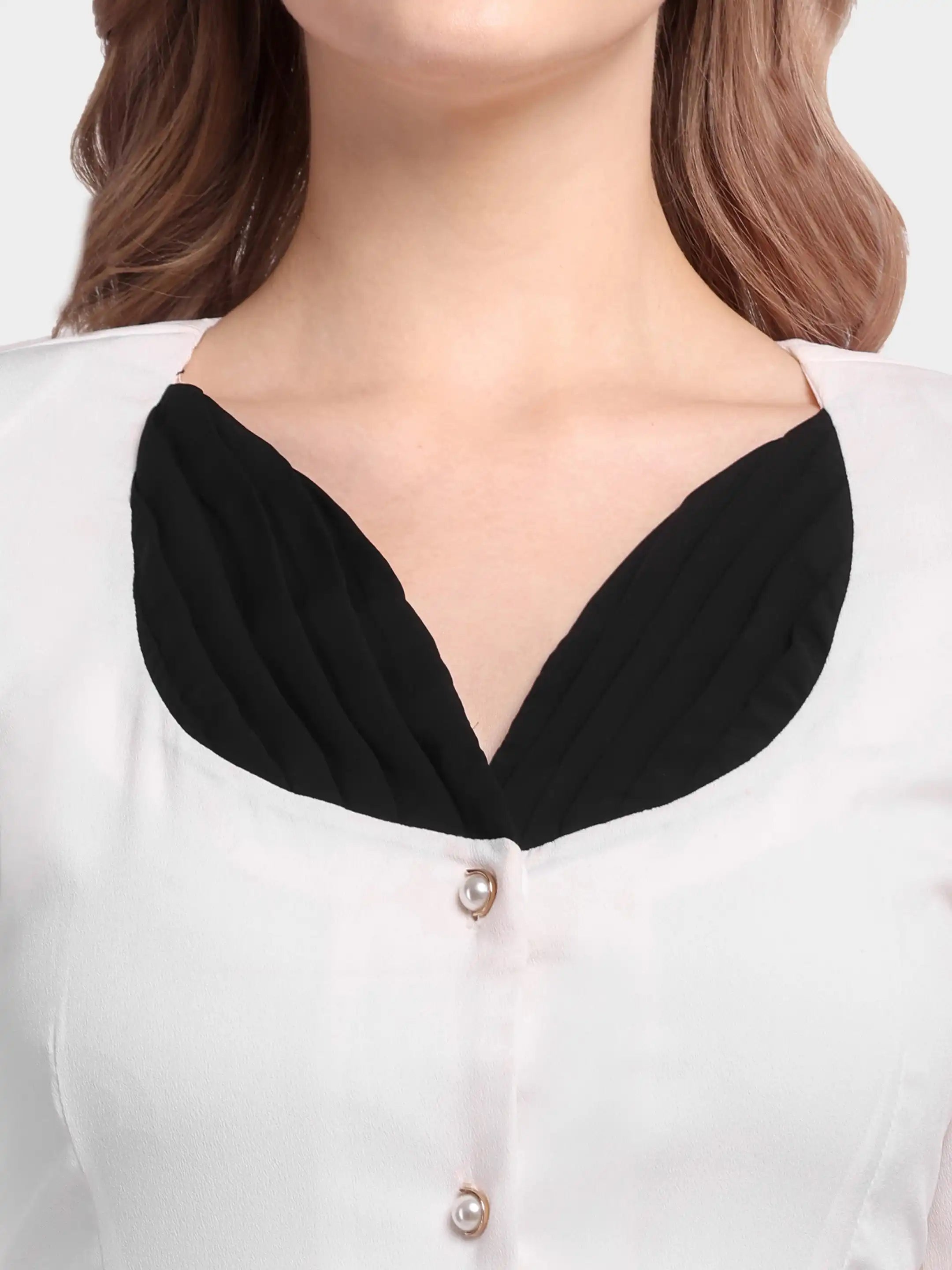 Button-Front Contrast Dress White