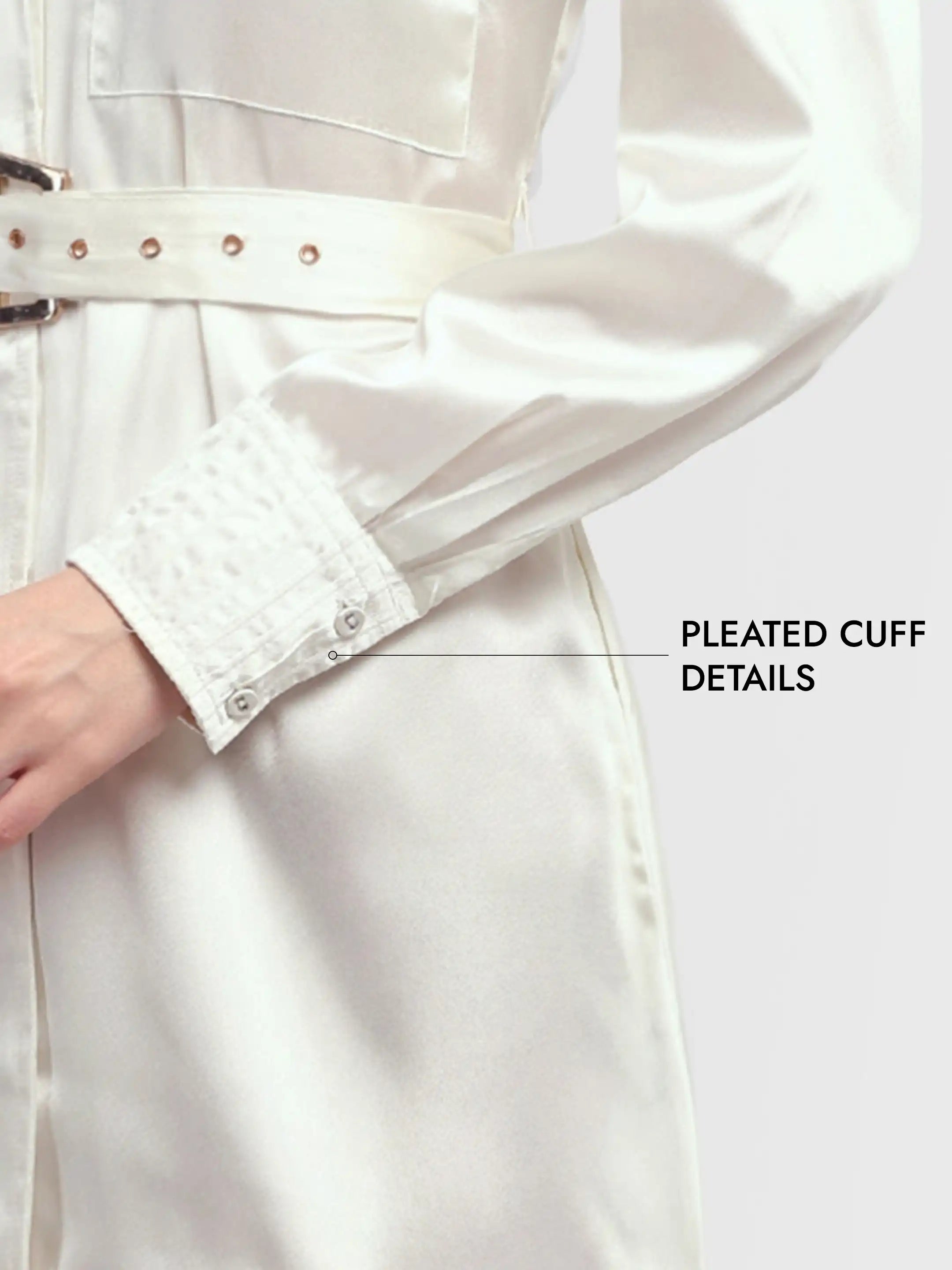 Pleat-Cuff Satin Dress - White