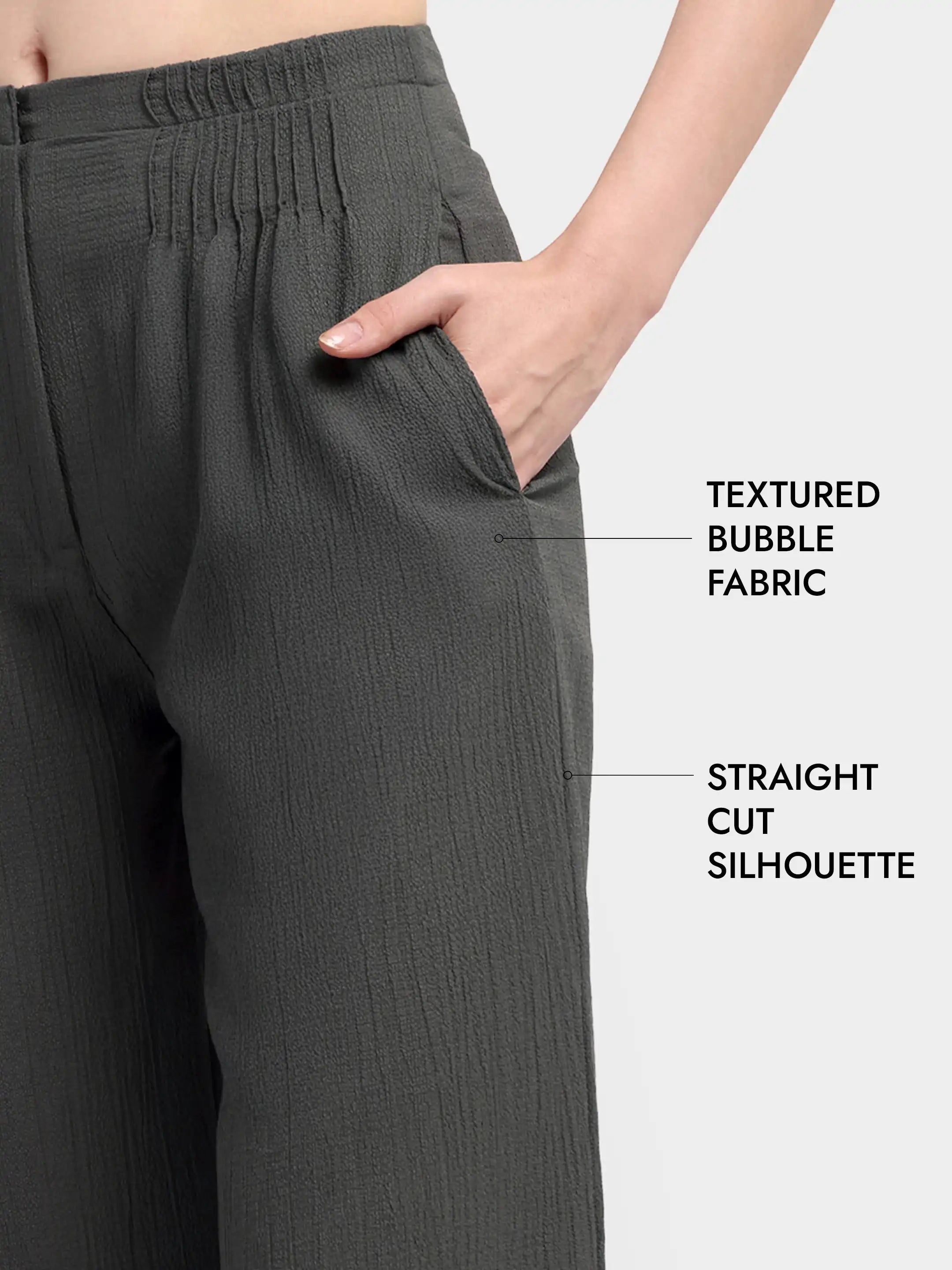 Bubble-Weave Tailored Pants - Dark Grey