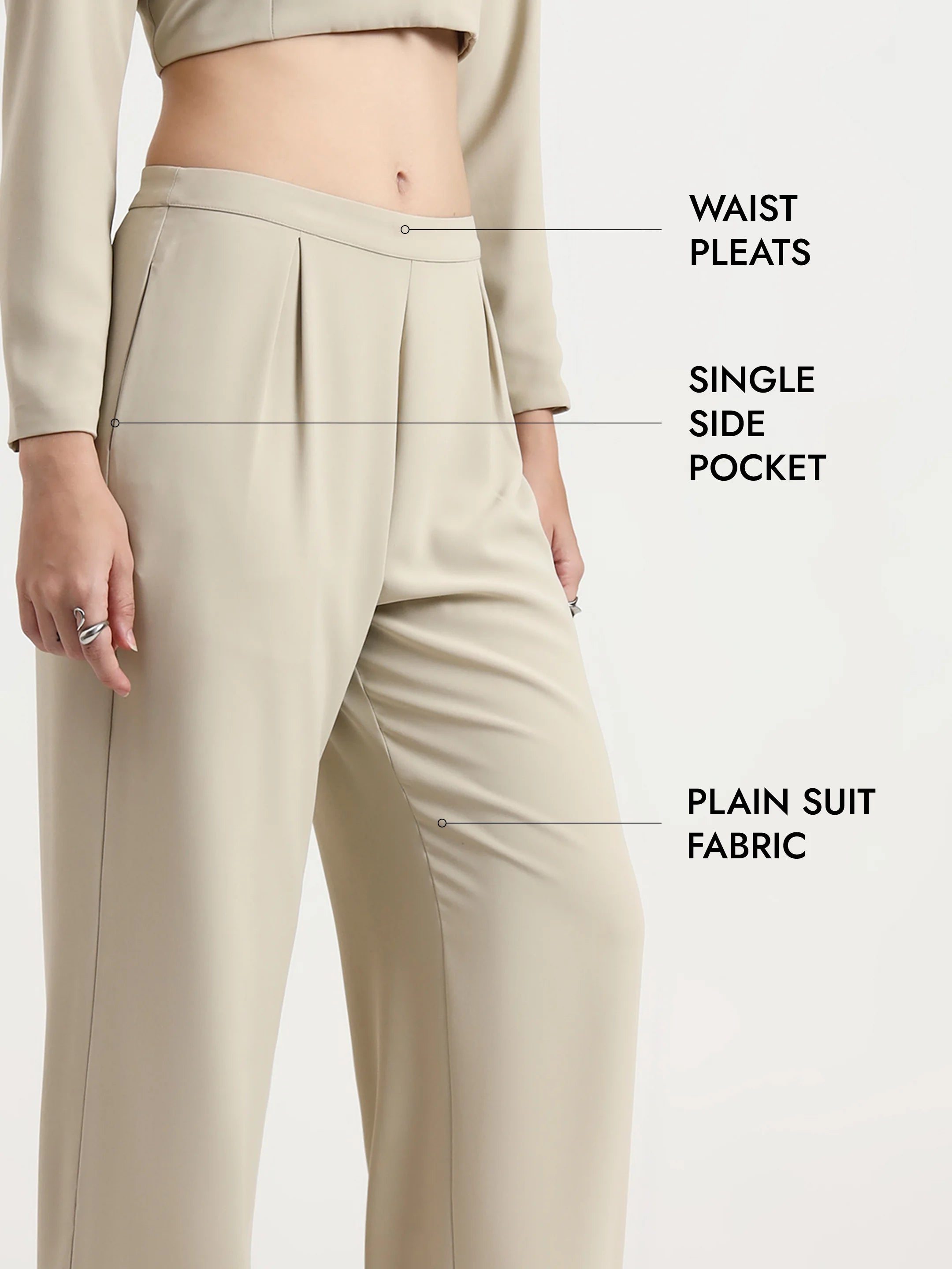 Pleated Suit Trousers - Chalk Beige