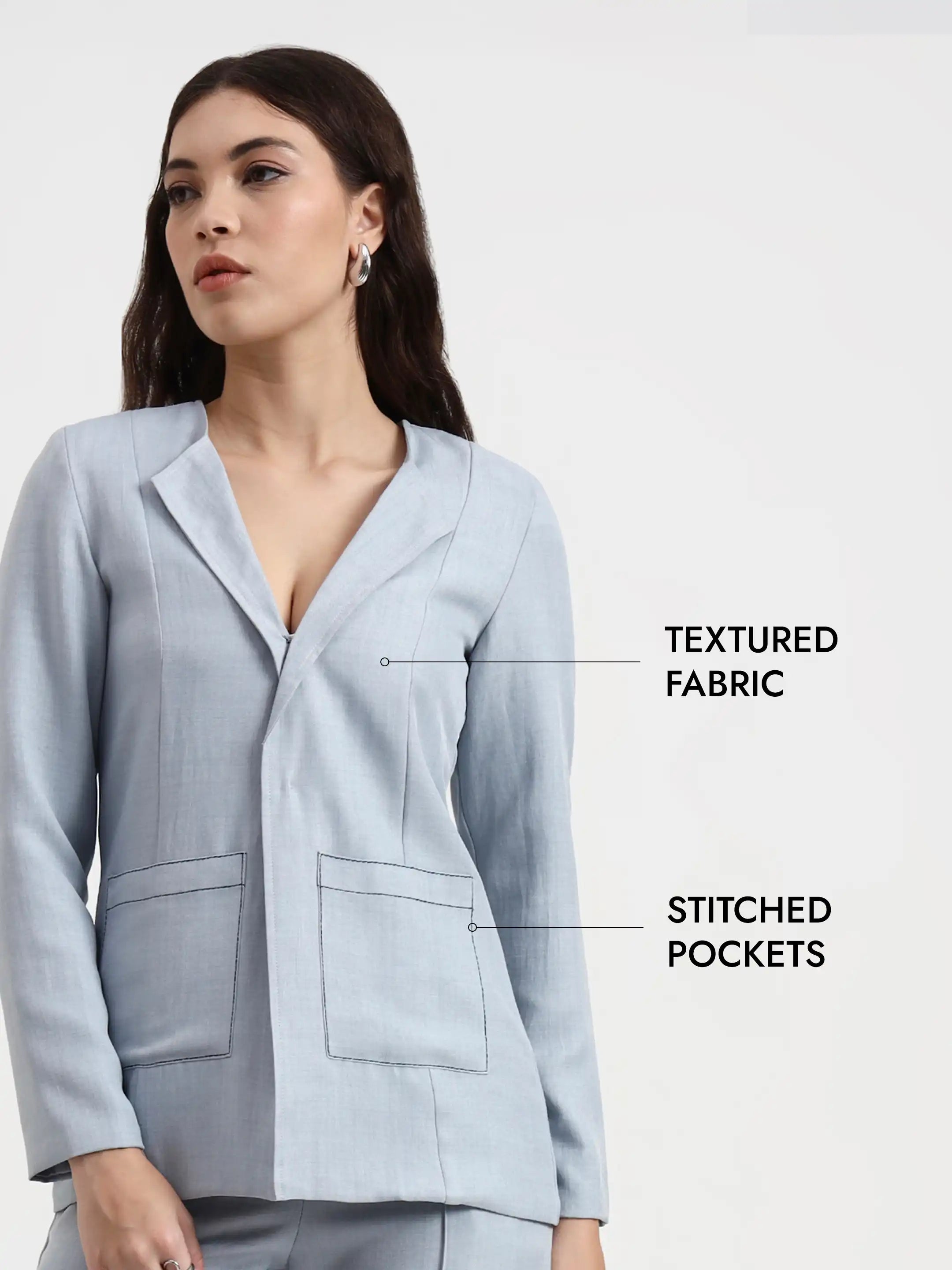 Embroidered Structured Blazer - Cloud Blue