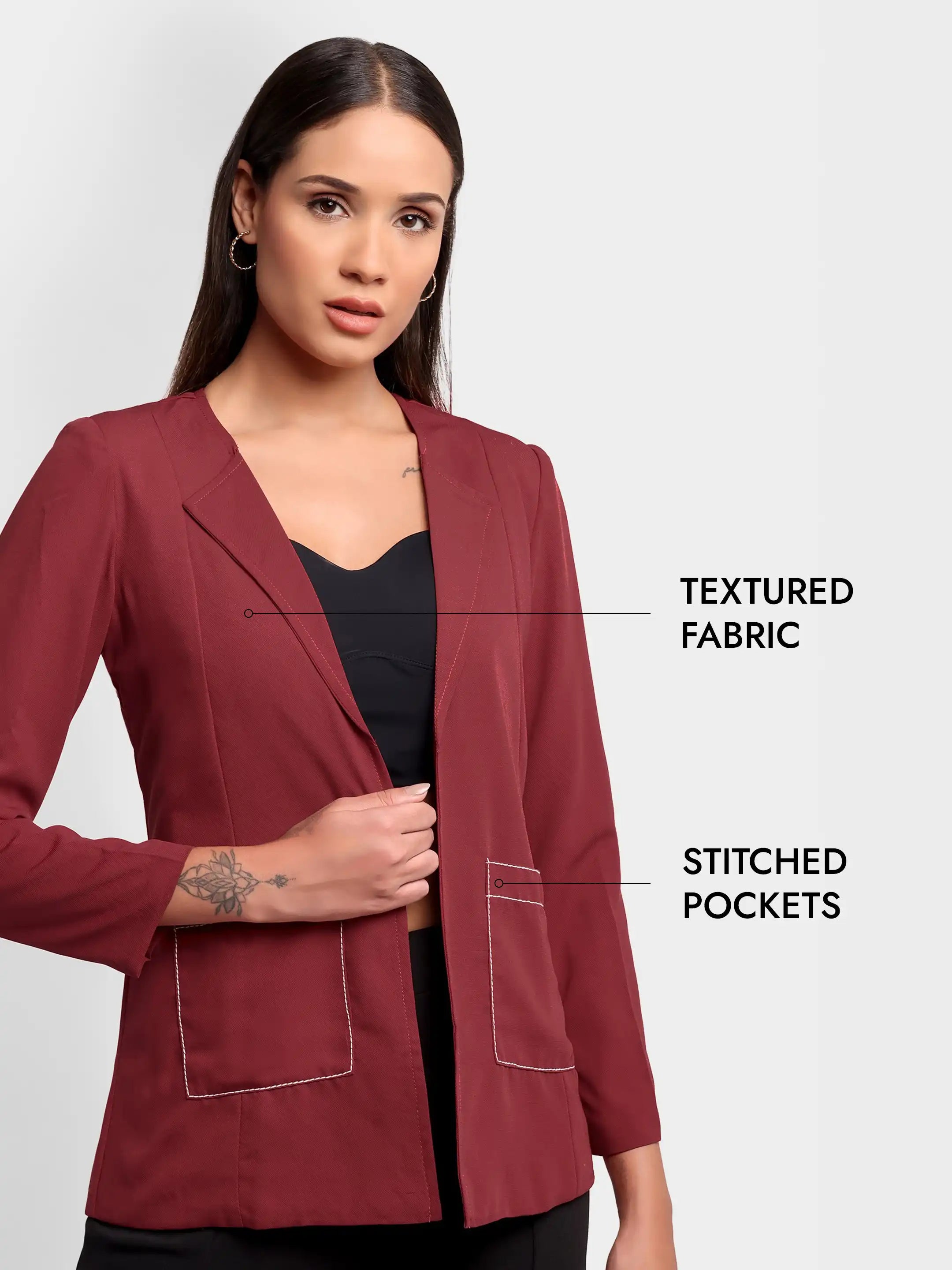 Embroidered Structured Blazer - Pastel Red