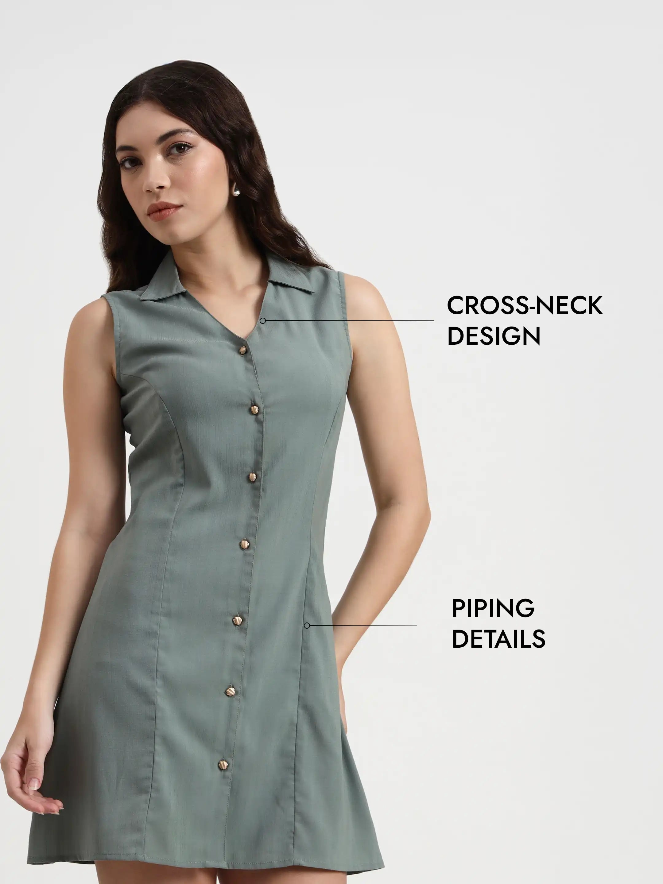 Structured Collared Dress - Sage Green