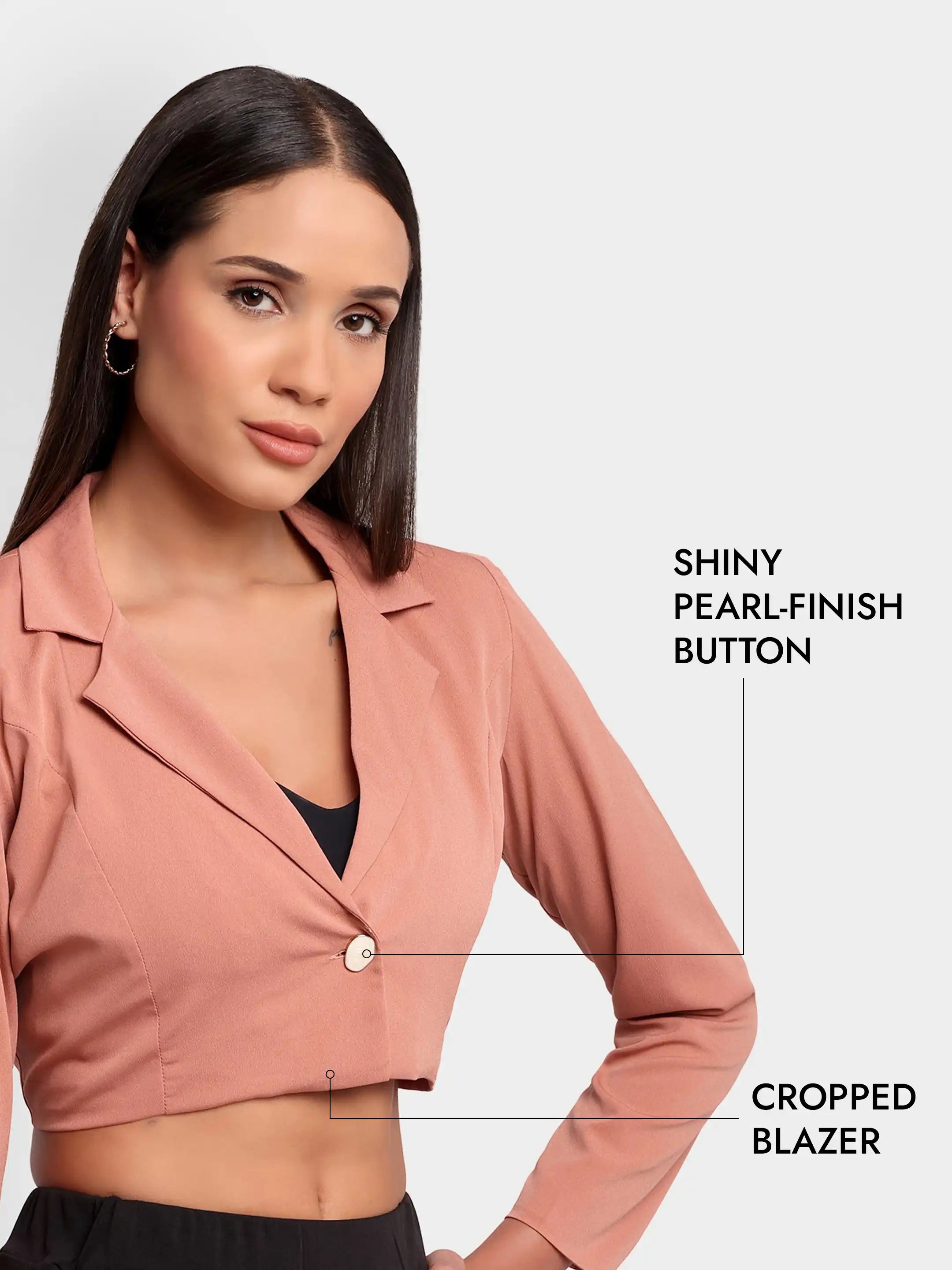Single-Breasted Crop Blazer - Peach