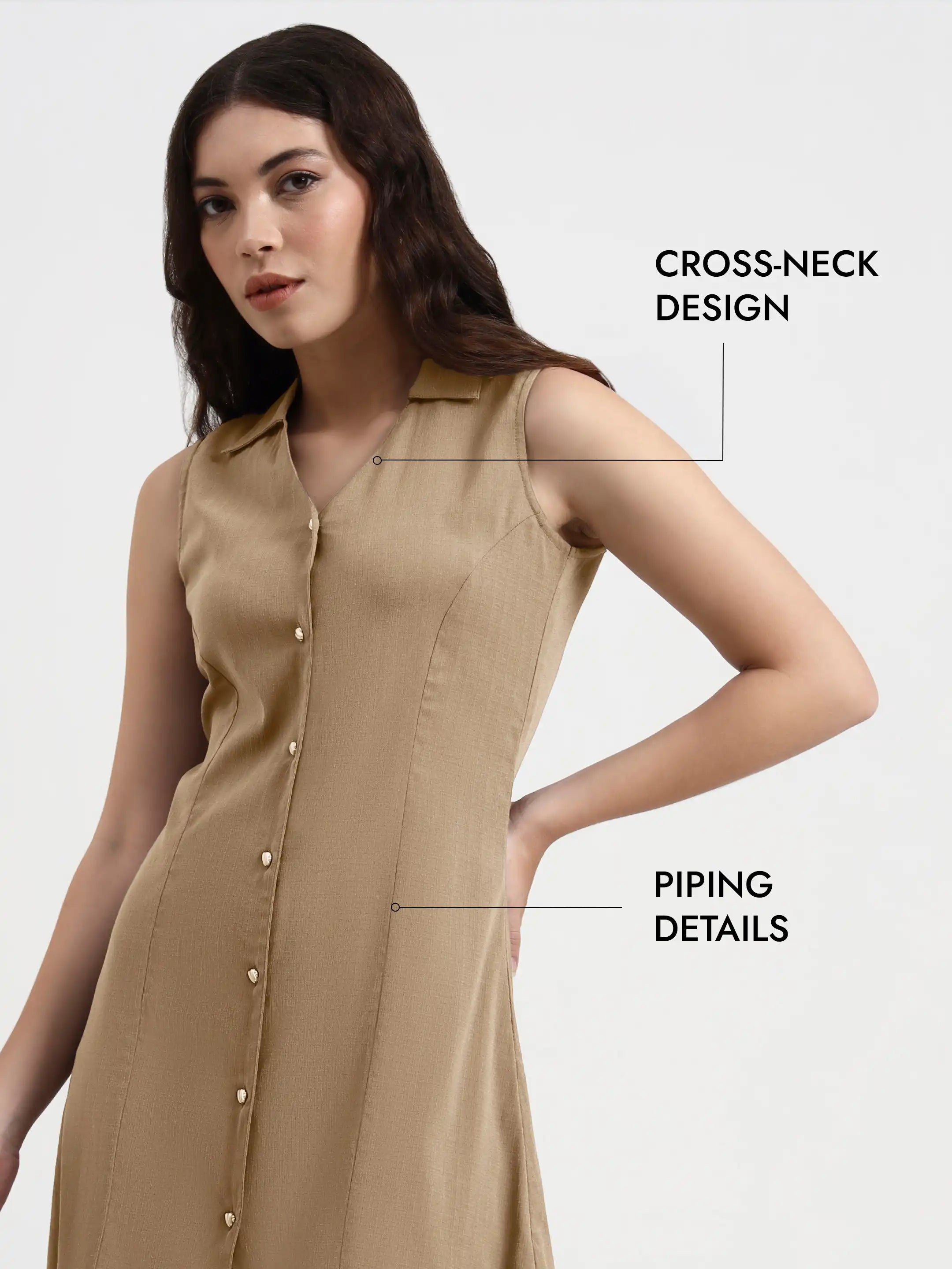 Structured Collared Dress - Beige