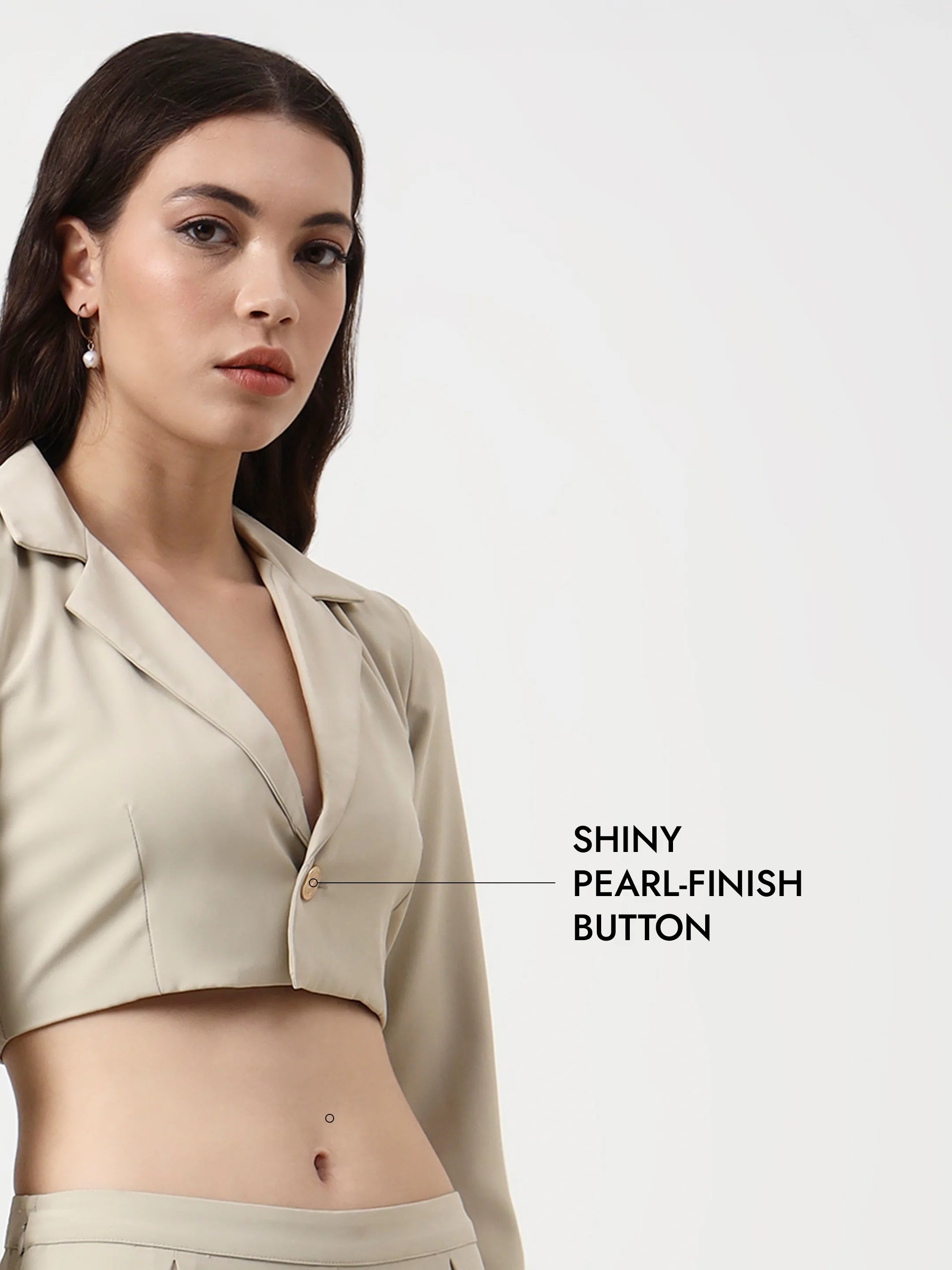 Detailed Crop Blazer - Chalk Beige