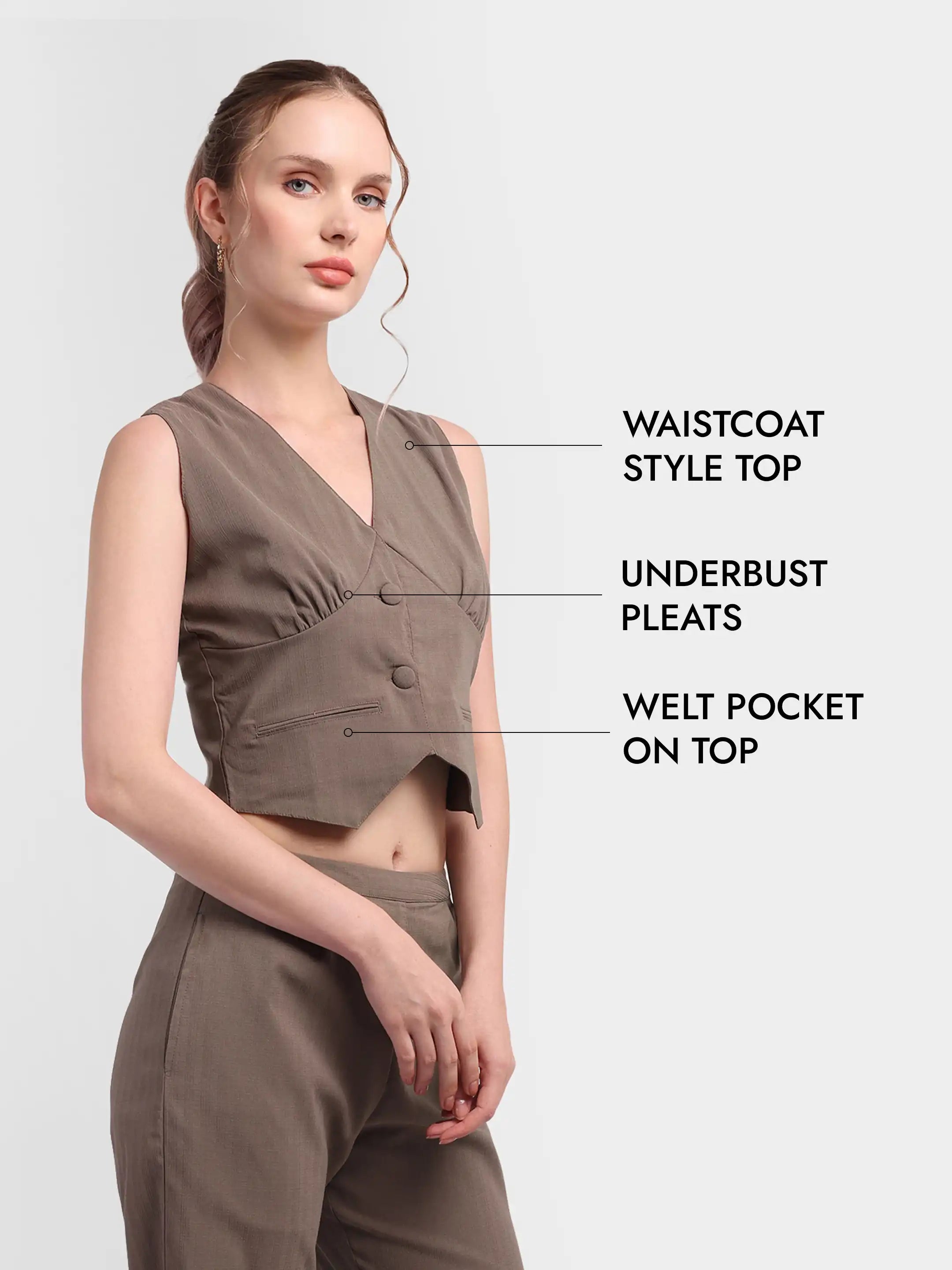 Pleated Waistcoat Set - Beige