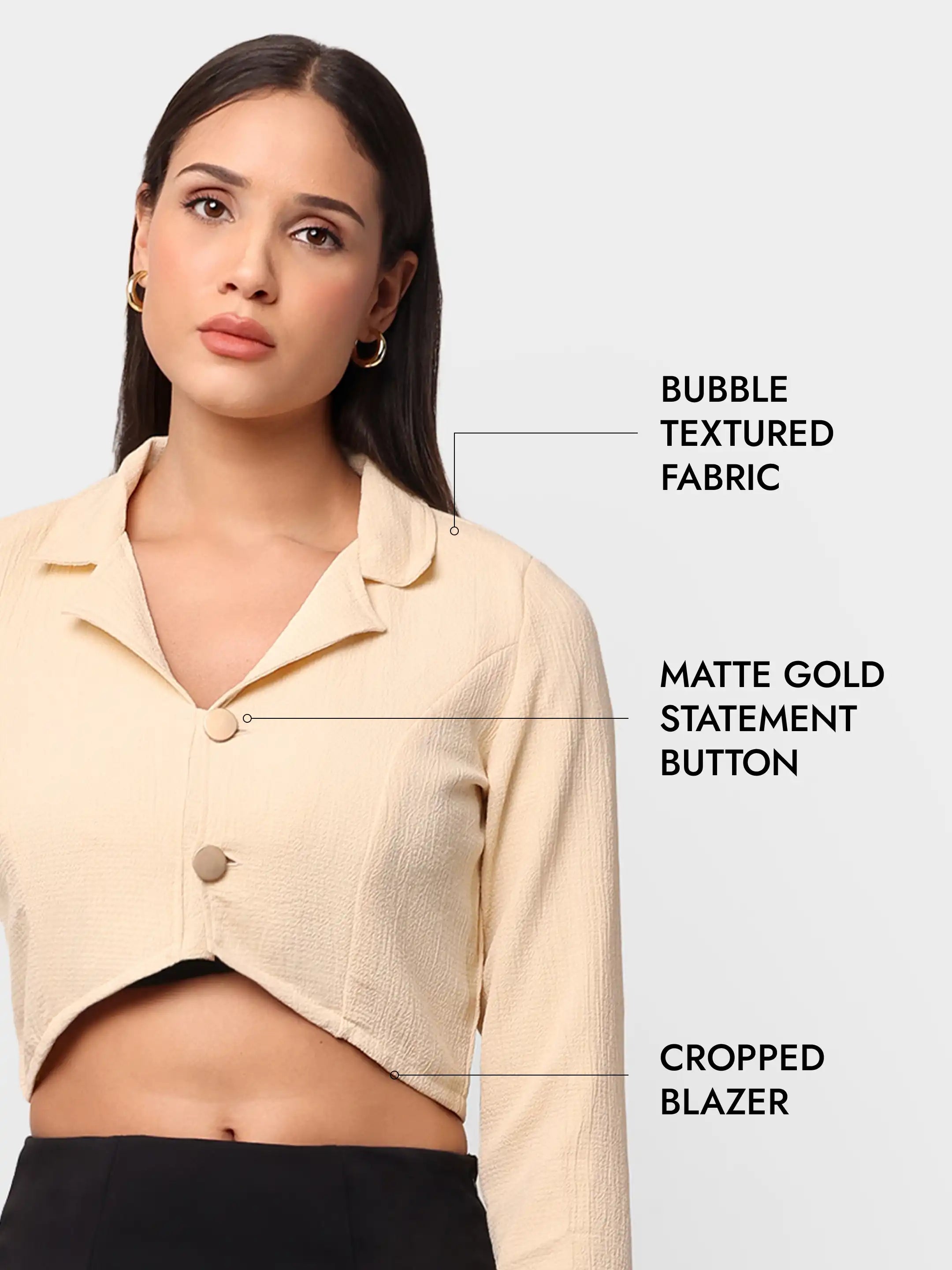 Curved Hem Crop Blazer - Butter Yellow