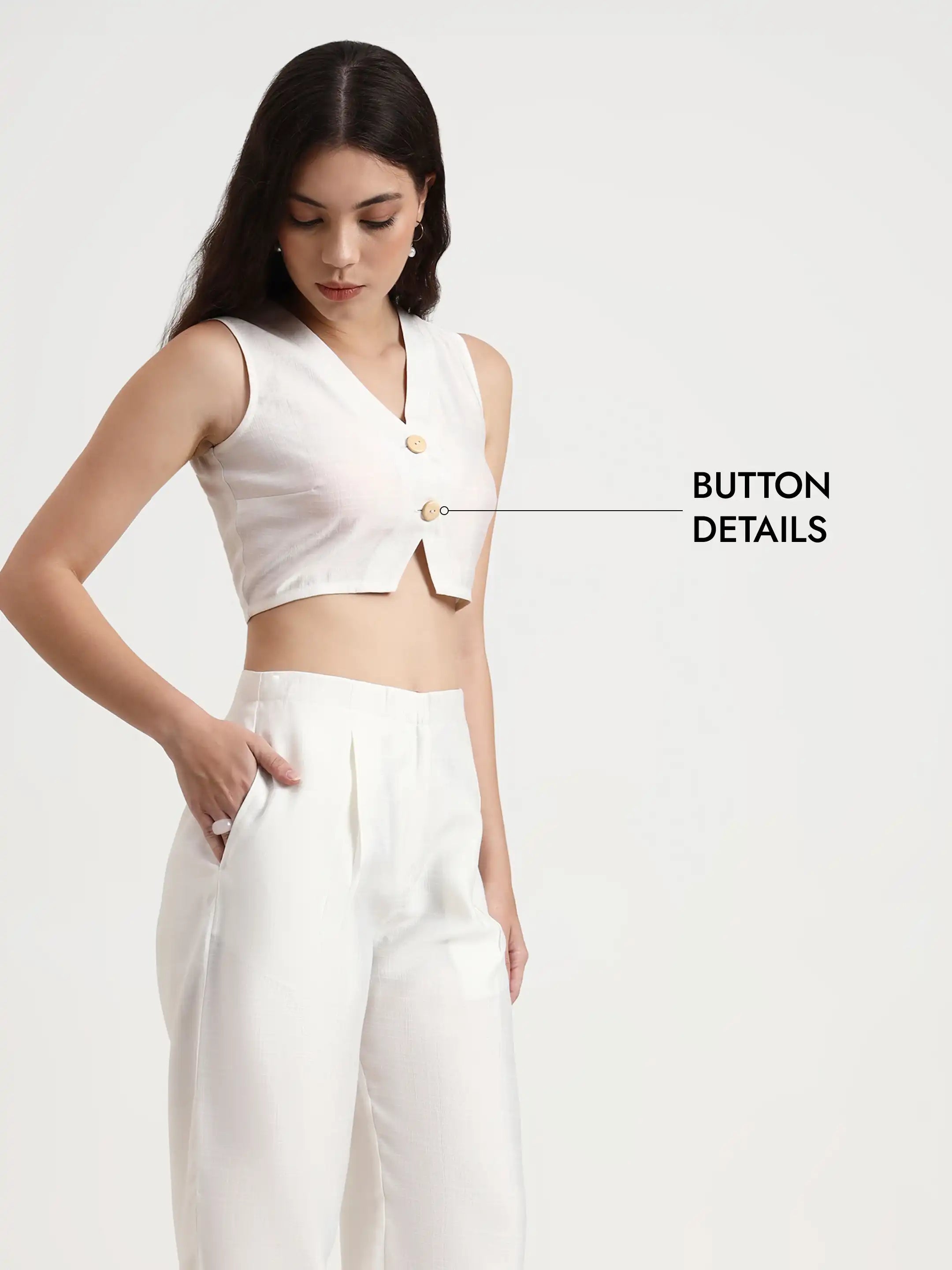 Pleated Trouser Waistcoat Co-ord - White 2.0