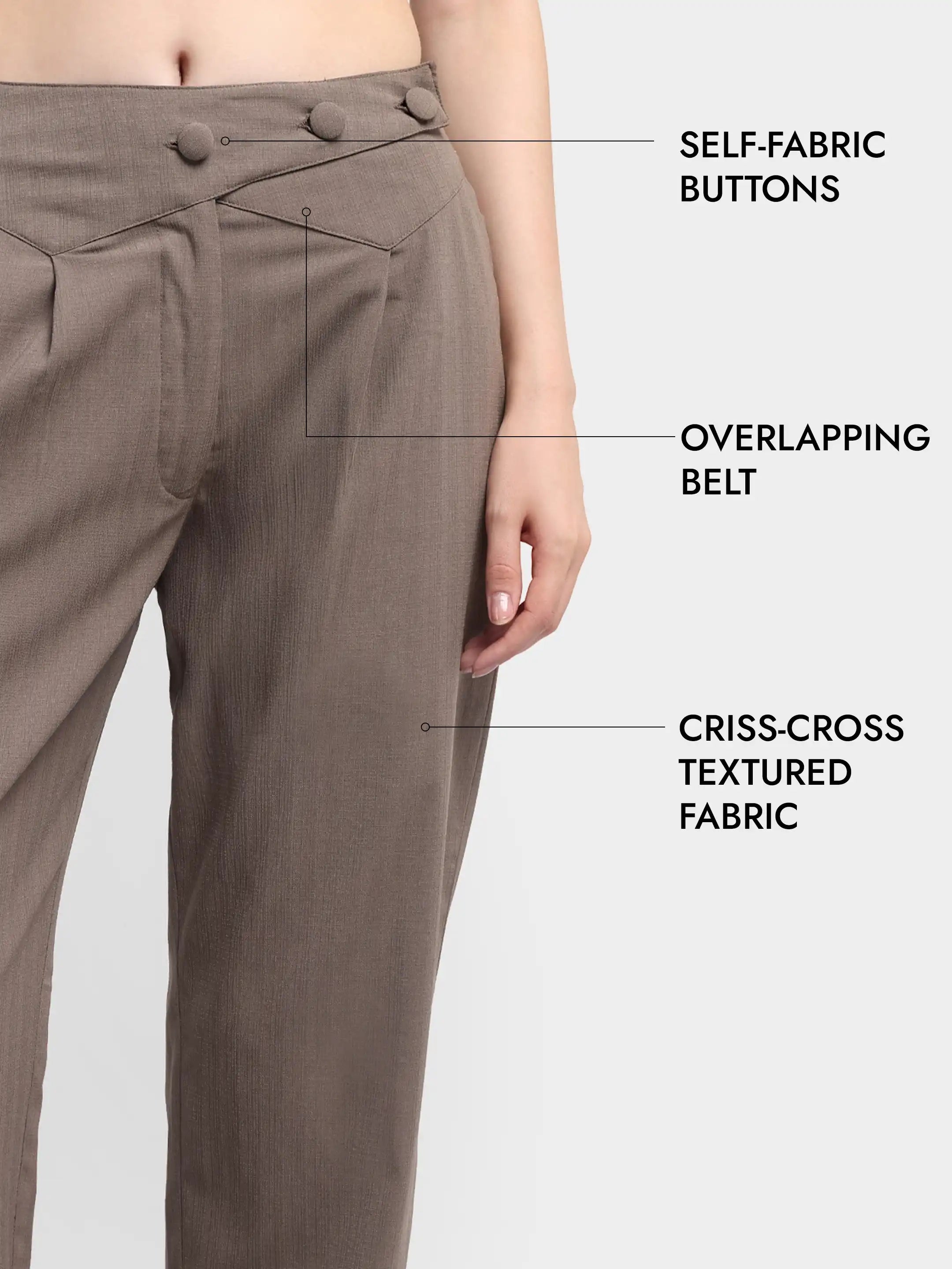 Belted Overlap Trousers - Pastel Brown