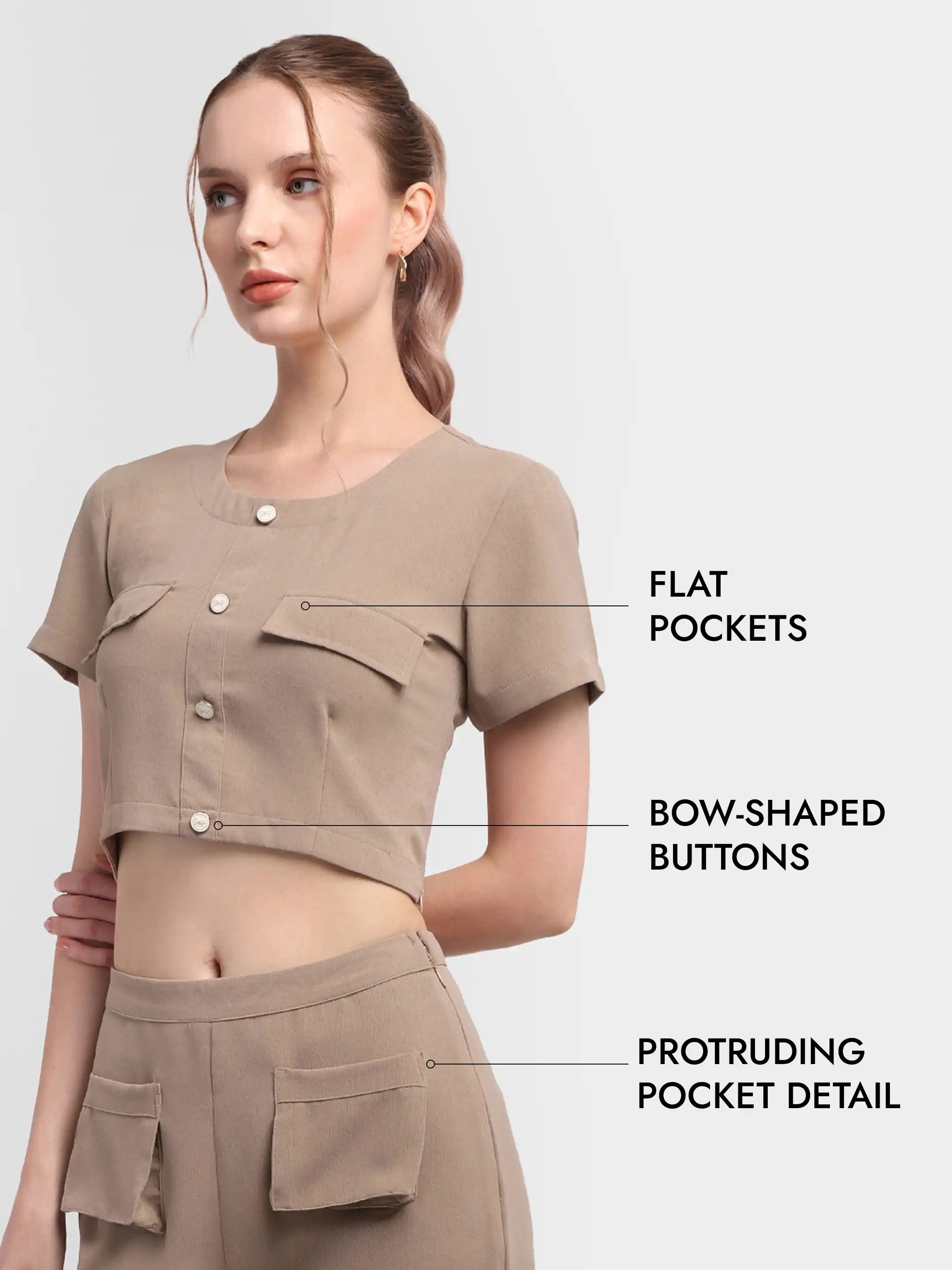 Detailed Bow Co-ord - Beige