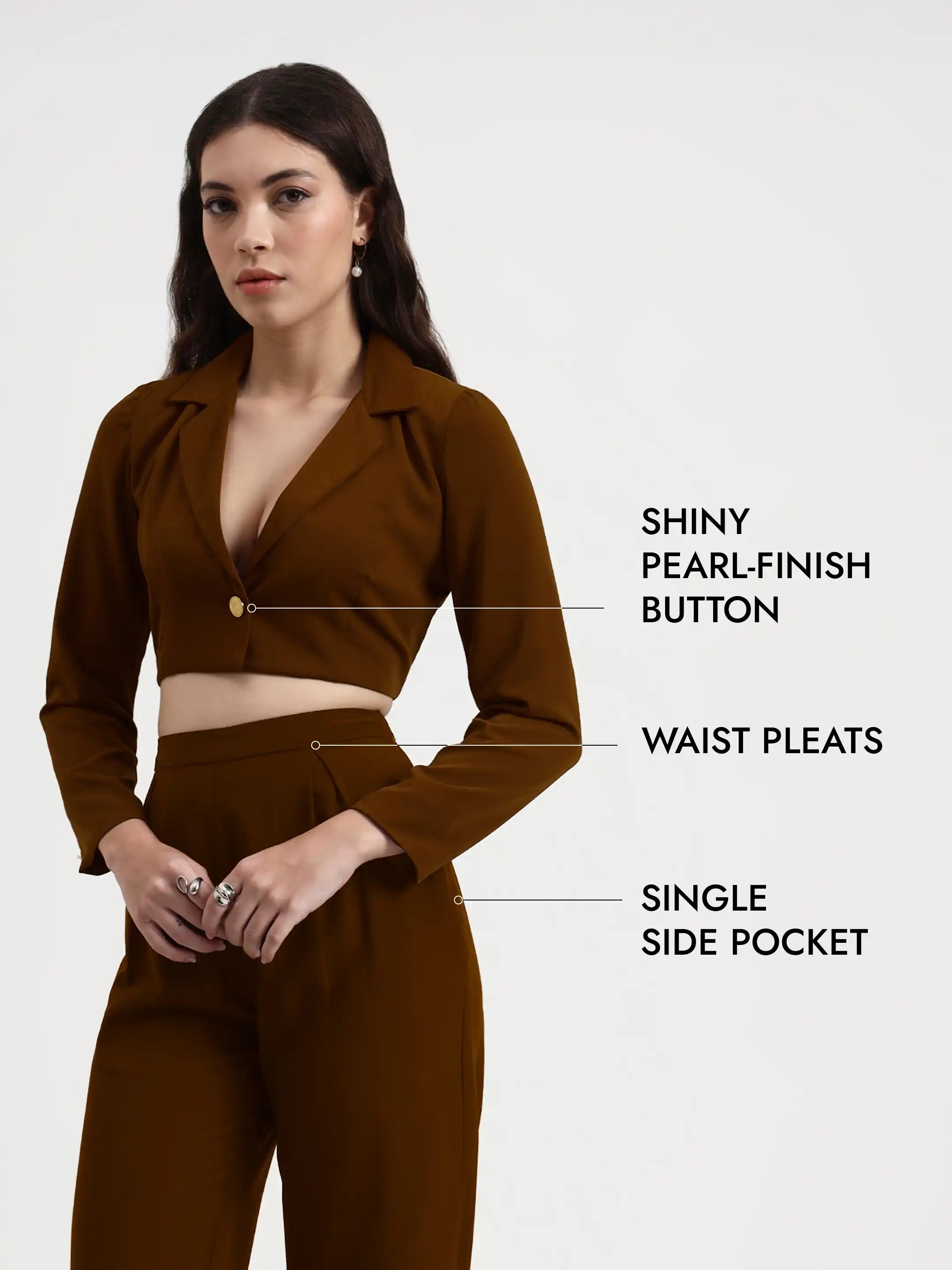 Detailed Crop Co-ord - Brown