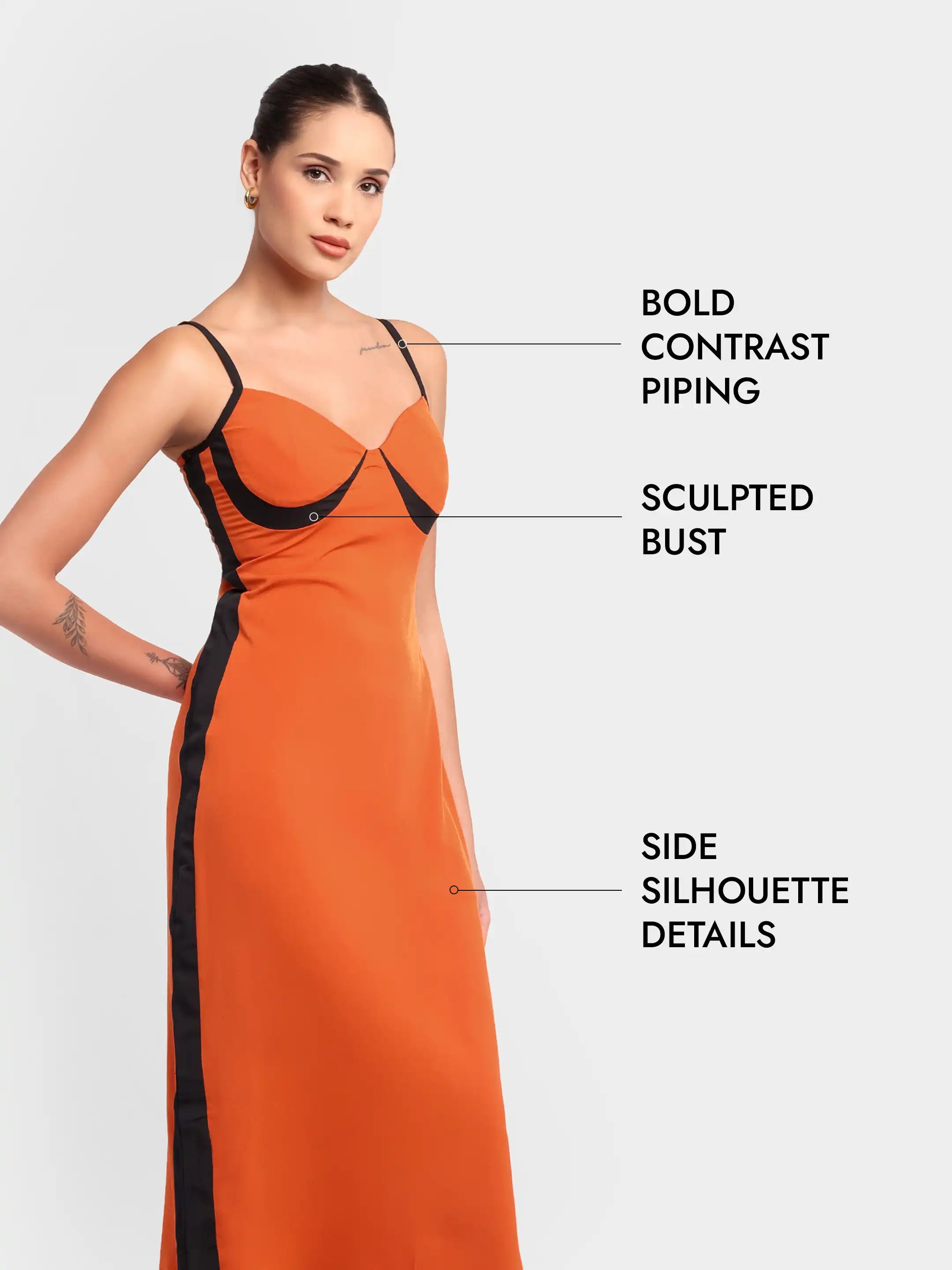Contour Line Bodycon Dress - Orange
