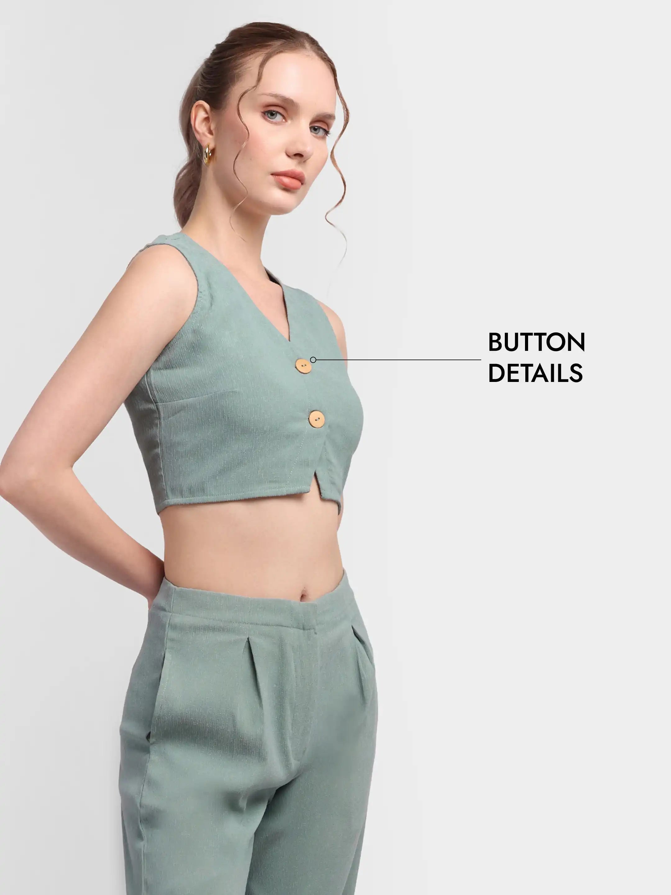 Pleated Trouser Waistcoat Co-ord - Sage Green