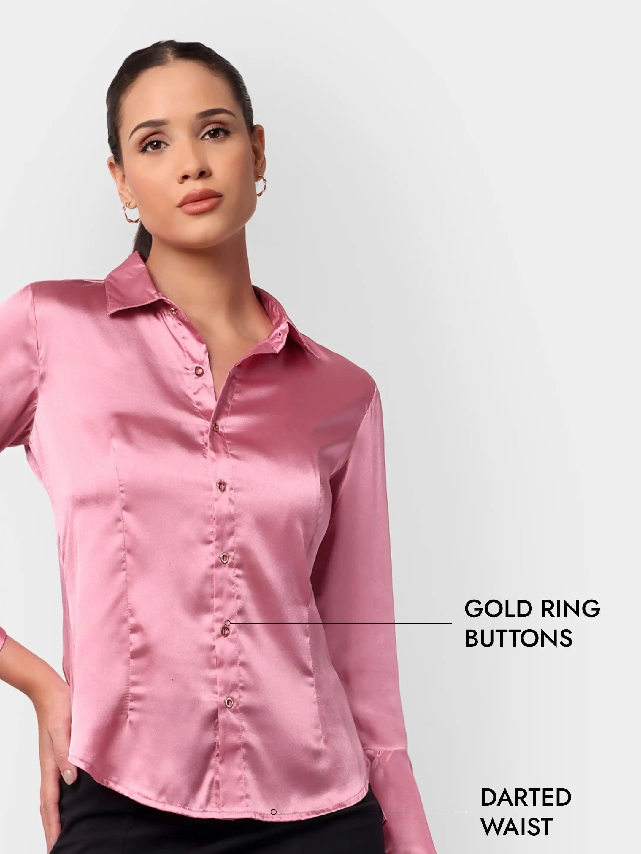 Darted Bell-Sleeve Shirt - Pink